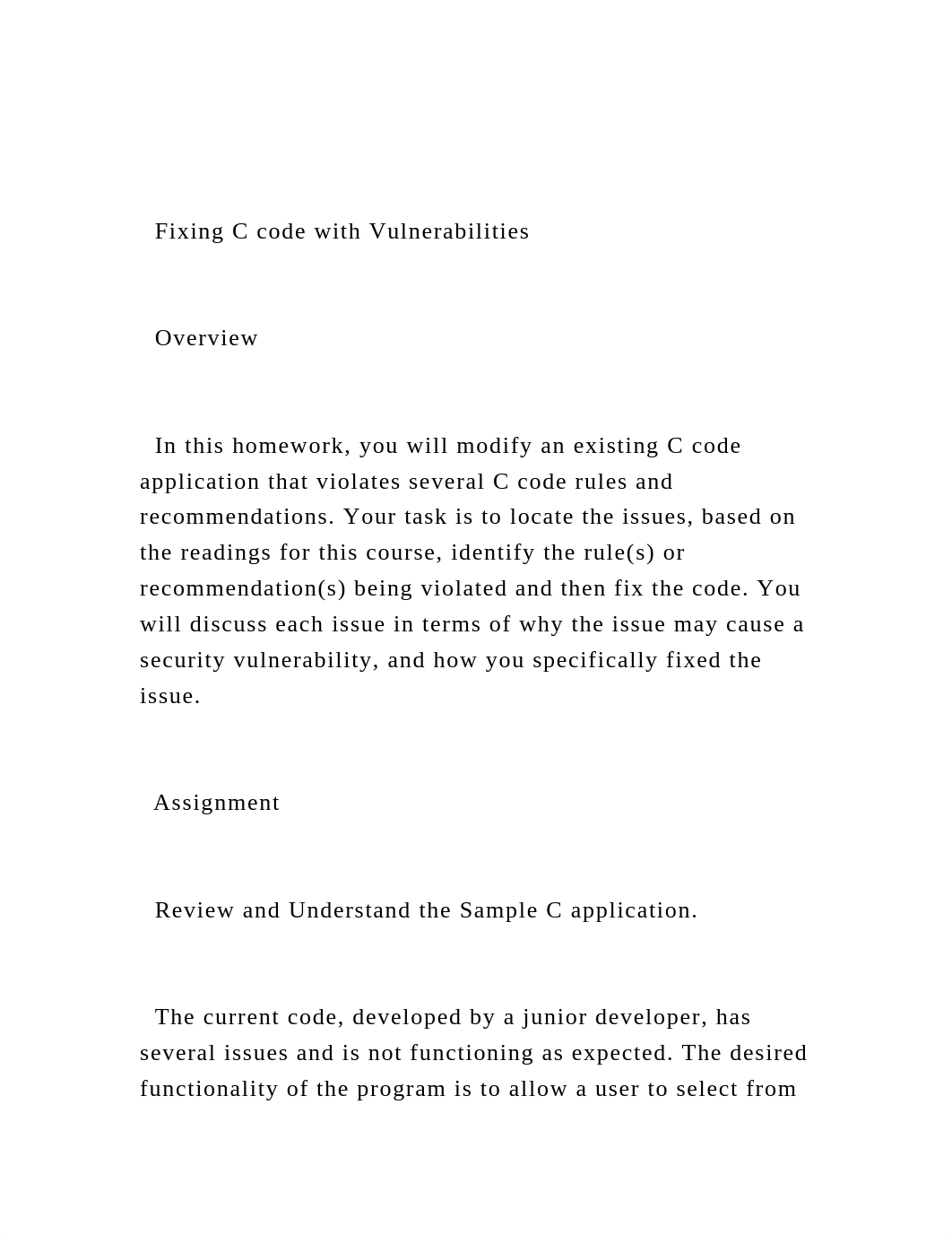 Fixing C code with Vulnerabilities    Overview    In th.docx_d4obs2zpct8_page2