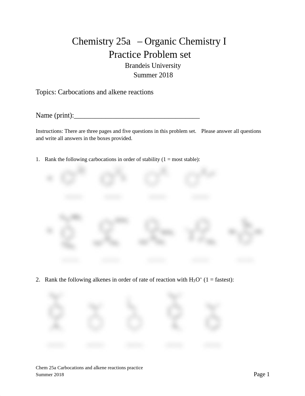 SU18 Chem 25a Carbocations and alkene reactions practice problems.pdf_d4p3ia8g14g_page1