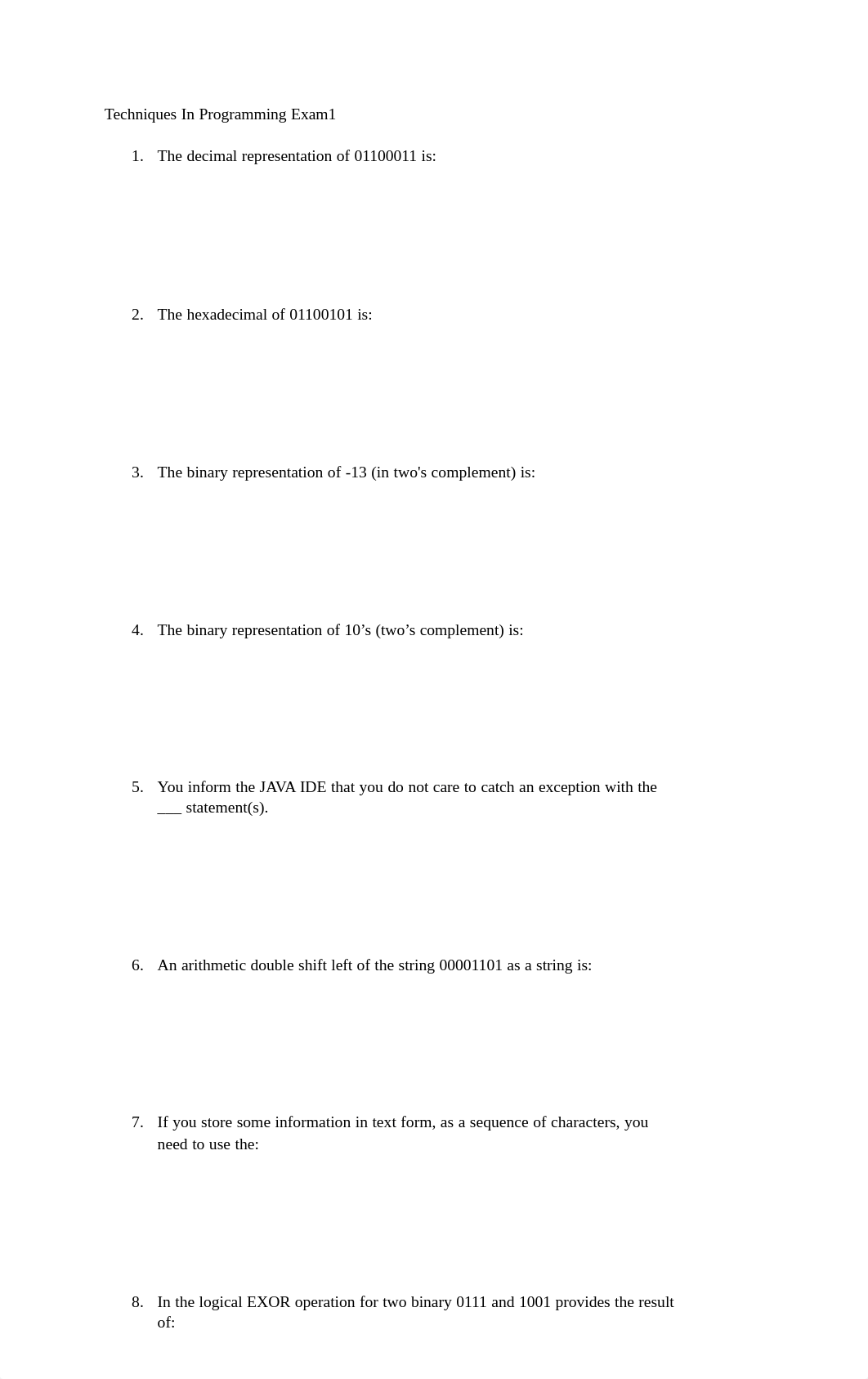 Techniques In Programming Exam1.pdf_d4q9psfpg4c_page1