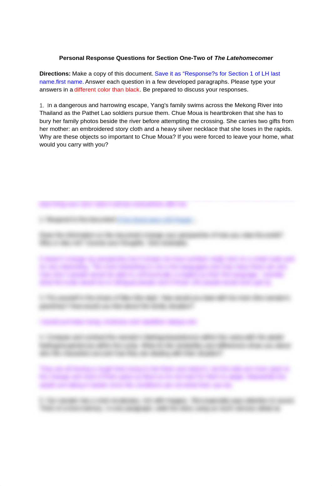 Copy of Personal Response Questions for Section One-Two of The Latehomecomer_d4qxjdwbmlf_page1