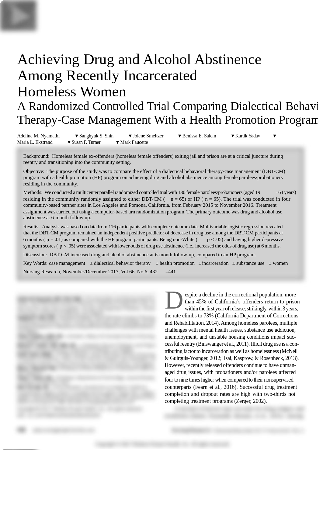 Article A_Achieving Drug and Alcohol Abstinence Among Recently Incarcerated Homeless Women.pdf_d4r85sdpqyb_page1