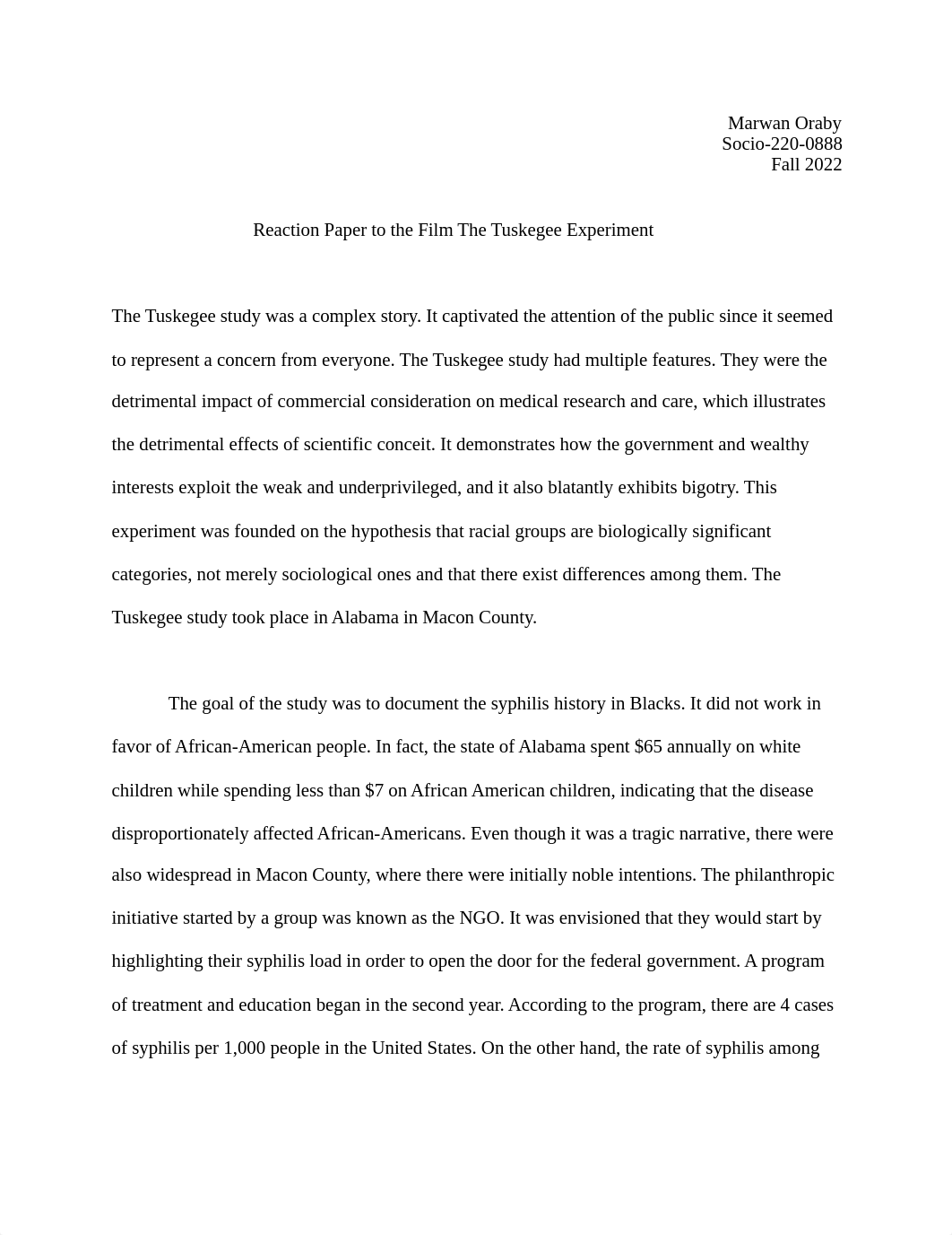 Reaction Paper to the Film The Tuskegee Experiment.pdf_d4rpqfit6mf_page1