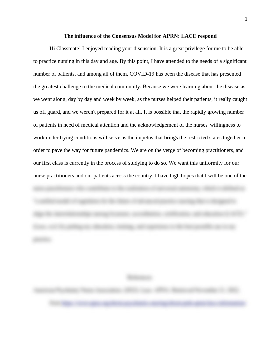 The influence of the Consensus Model for APRN_ LACE respond.docx_d4t6ac03383_page1