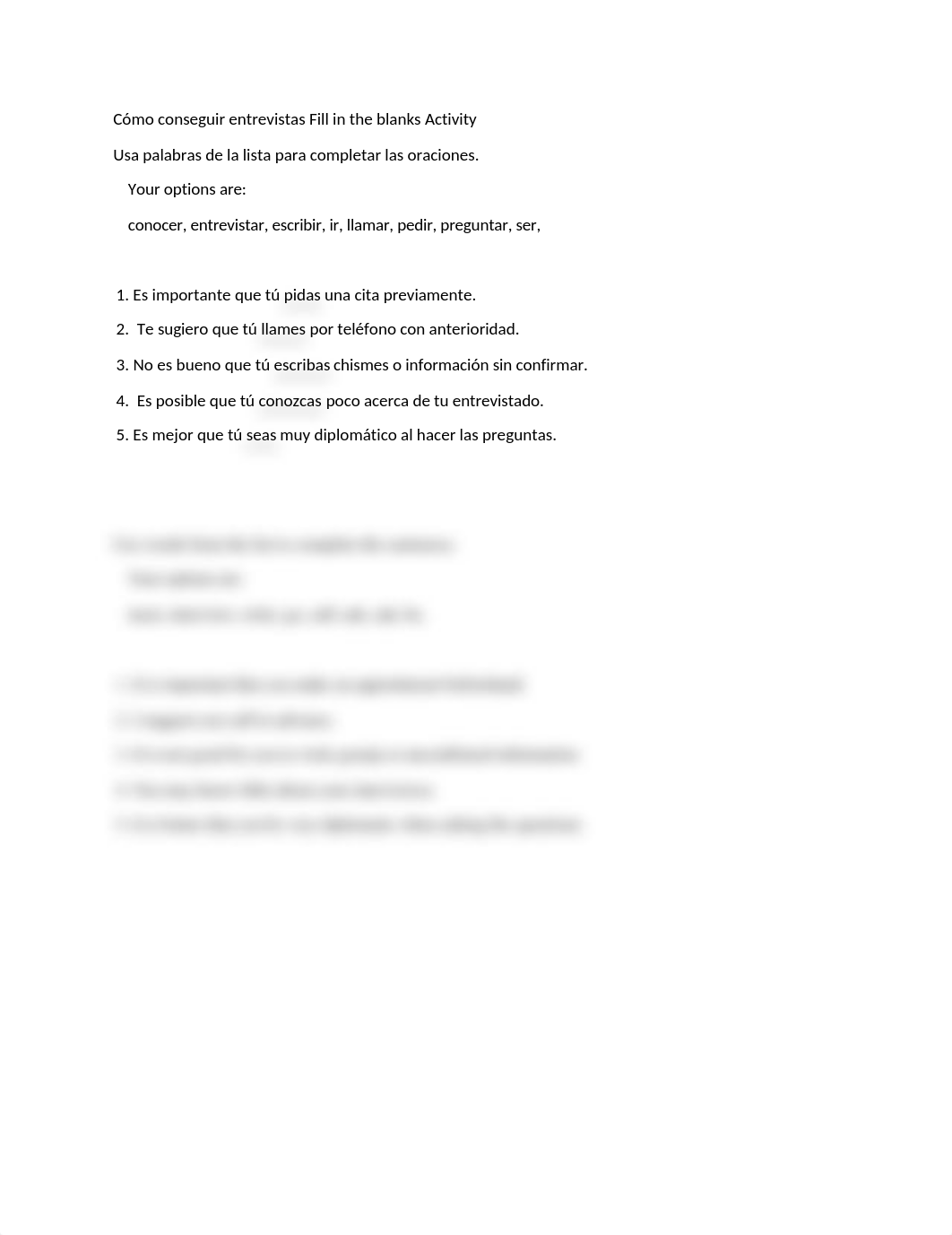 week 13 Cómo conseguir entrevistas Fill in the blanks Activity.docx_d4tzc6ysgwk_page1
