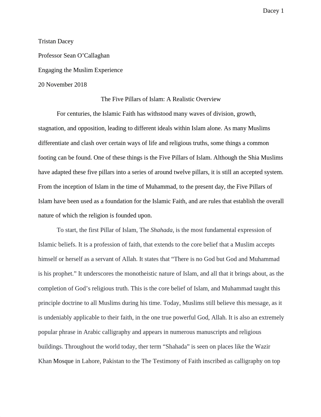 First Essay: The Five Pillars of Islam - Tristan Dacey.docx_d4vy507d8m8_page1