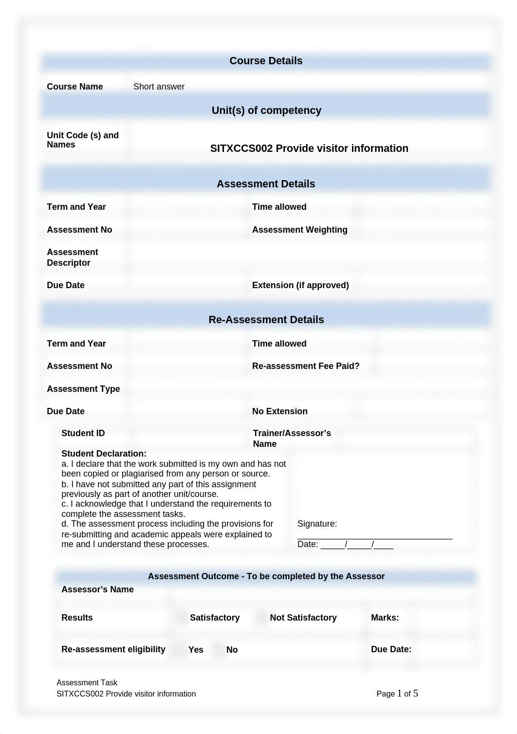 SITXCCS002 Provide visitor information short answer.docx_d4xcajgdpe5_page1