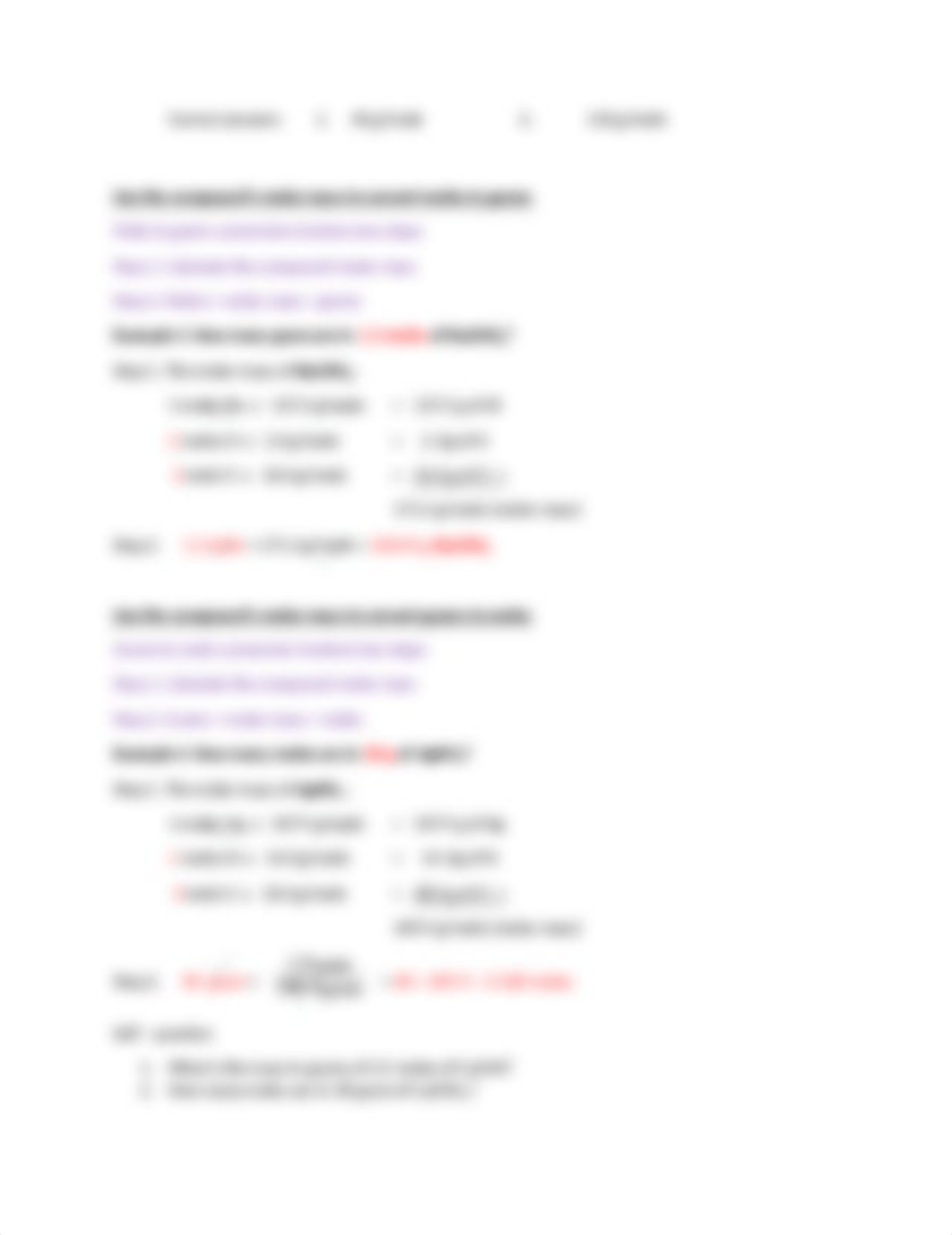 Examples for calculation molar mass of a compound and use molar mass to convert grams to mole or mol_d4y4ekdquls_page2