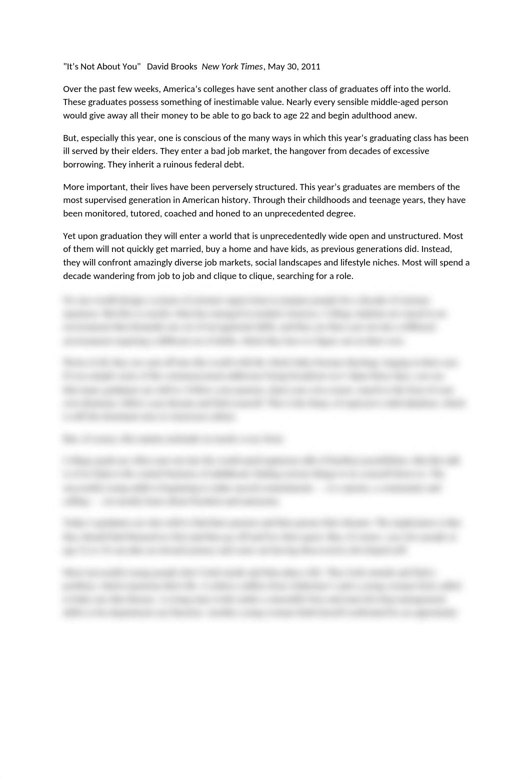 Rhetorical Analysis David Brooks NYT It's Not about You & 2 online comments_d4ye1n3q3zk_page1