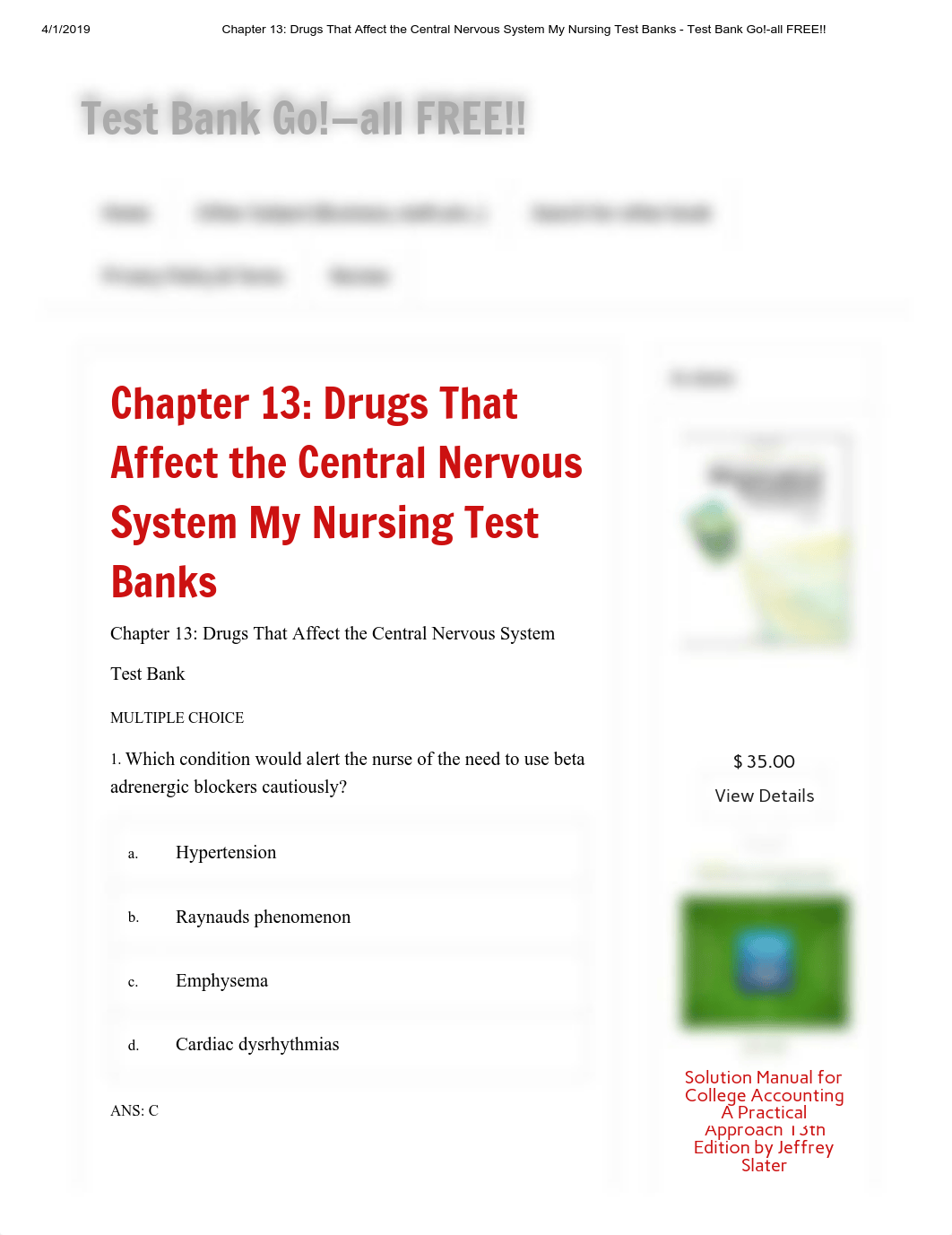 Drugs That Affect the Central Nervous System My Nursing Test Banks - Test Bank Go!-all FREE!!.pdf_d4yebkbcjyd_page1