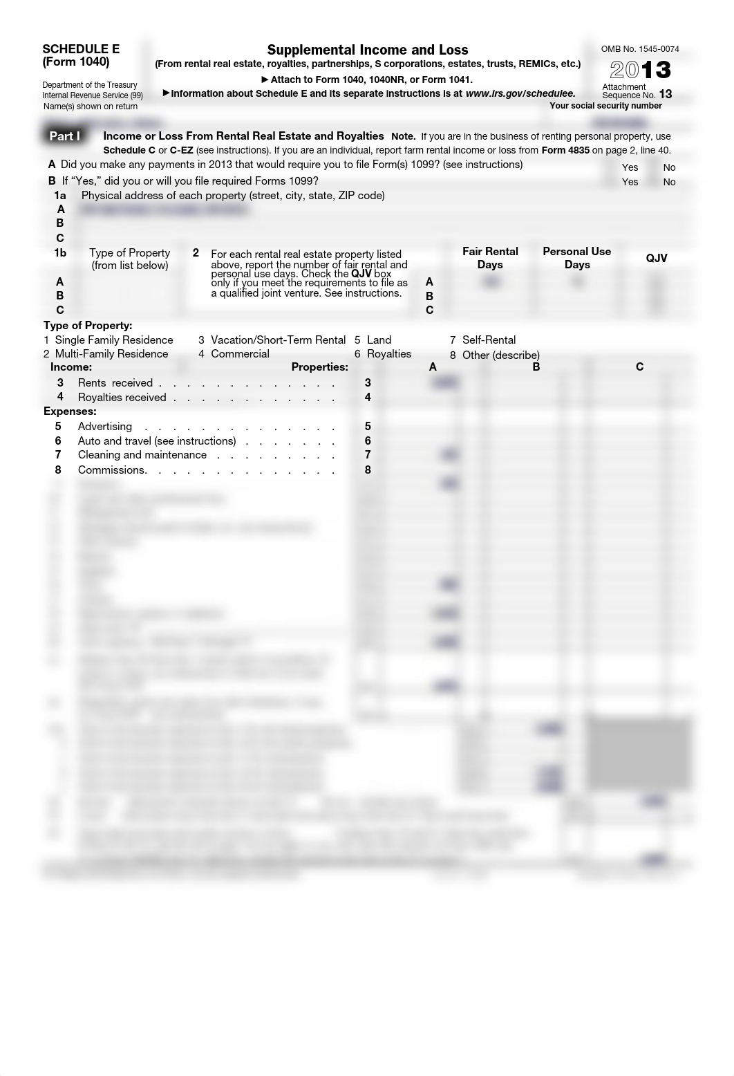 Individual Tax Return Problem 5 Form 1040 Schedule E_d4yzj4ty26t_page1