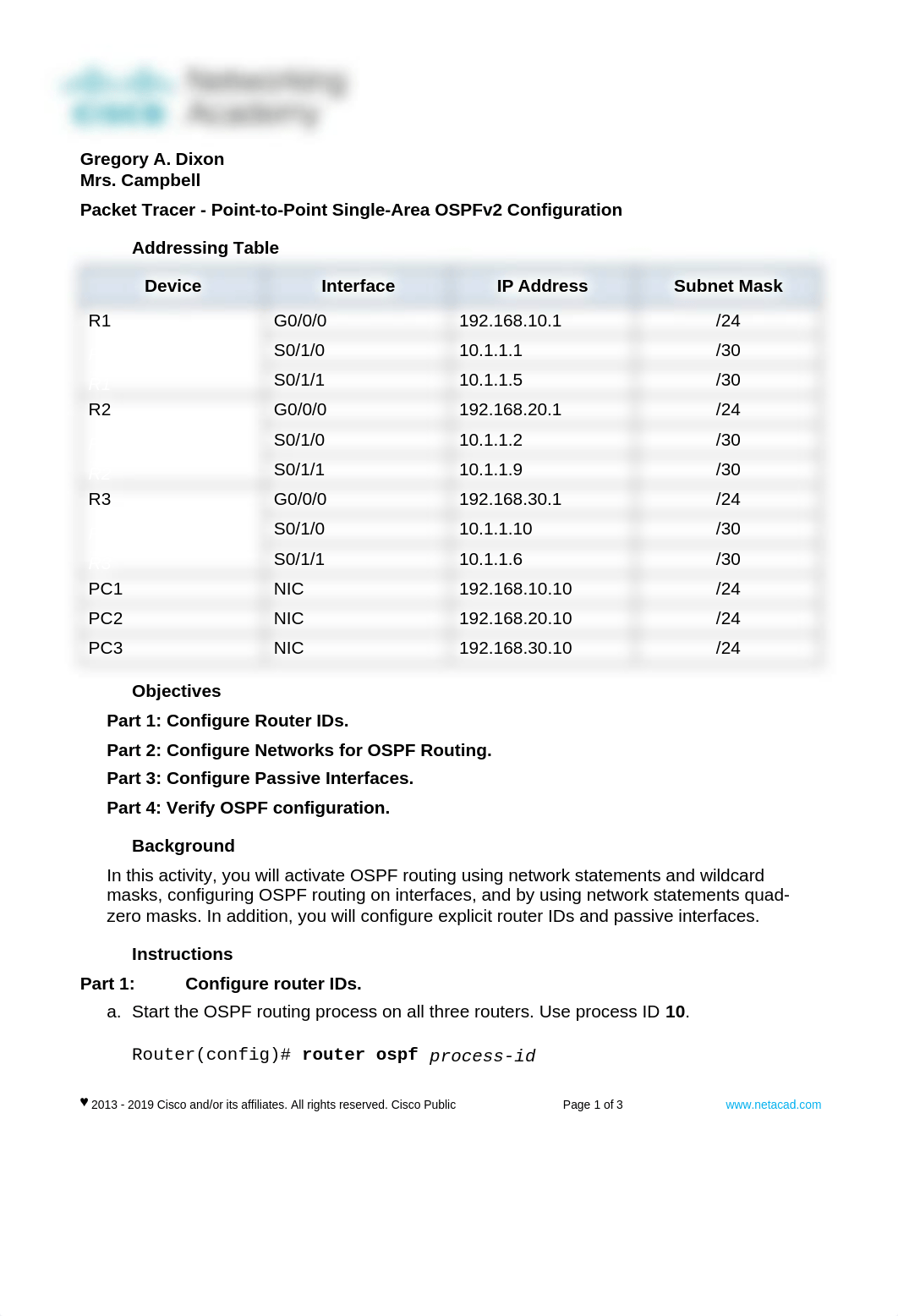 2.2.13 Packet Tracer - Point-to-Point Single-Area OSPFv2 Configuration.docx_d4z5y3uek7u_page1