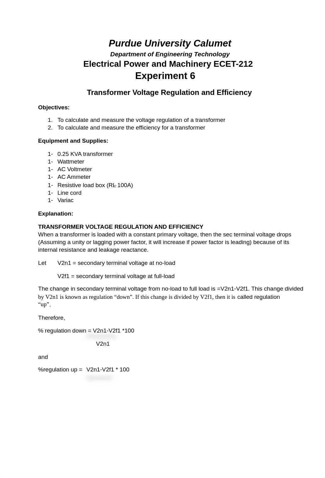 EXPERIMENT 6 Transformer Voltage Regulation and Efficiency.pdf_d4zx9yn66qo_page1