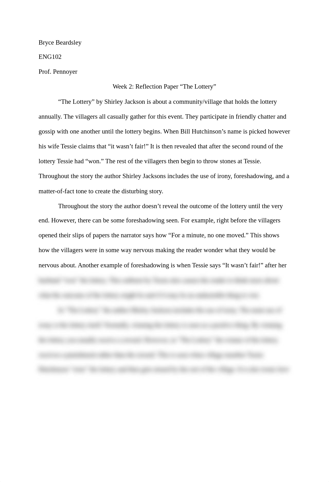 Week 2_ Reflection Paper "The Lottery" -Bryce Beardsley.pdf_d51kwepwk1n_page1