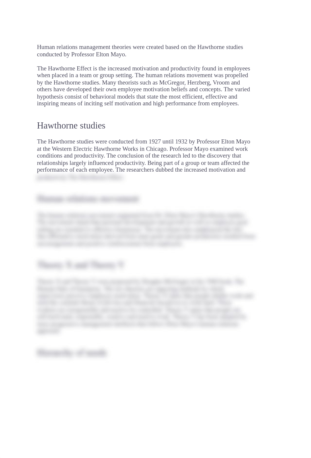 Human relations management theories were created based on the Hawthorne studies conducted by Profess_d51twokpr4m_page1