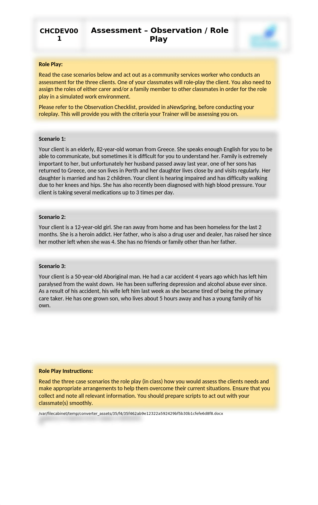 CHCDEV001 Role Play Observation Assessment.docx_d52gpqo25s1_page2