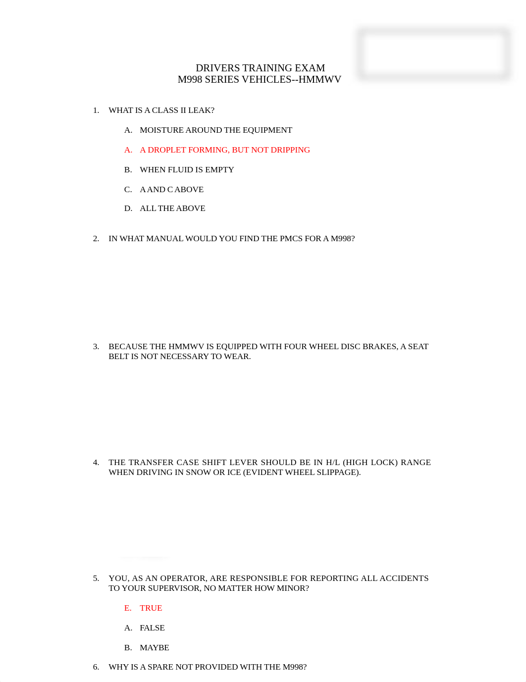 DRIVERS TRAINING EXAM M998 (answers).doc_d52wz70avy0_page1