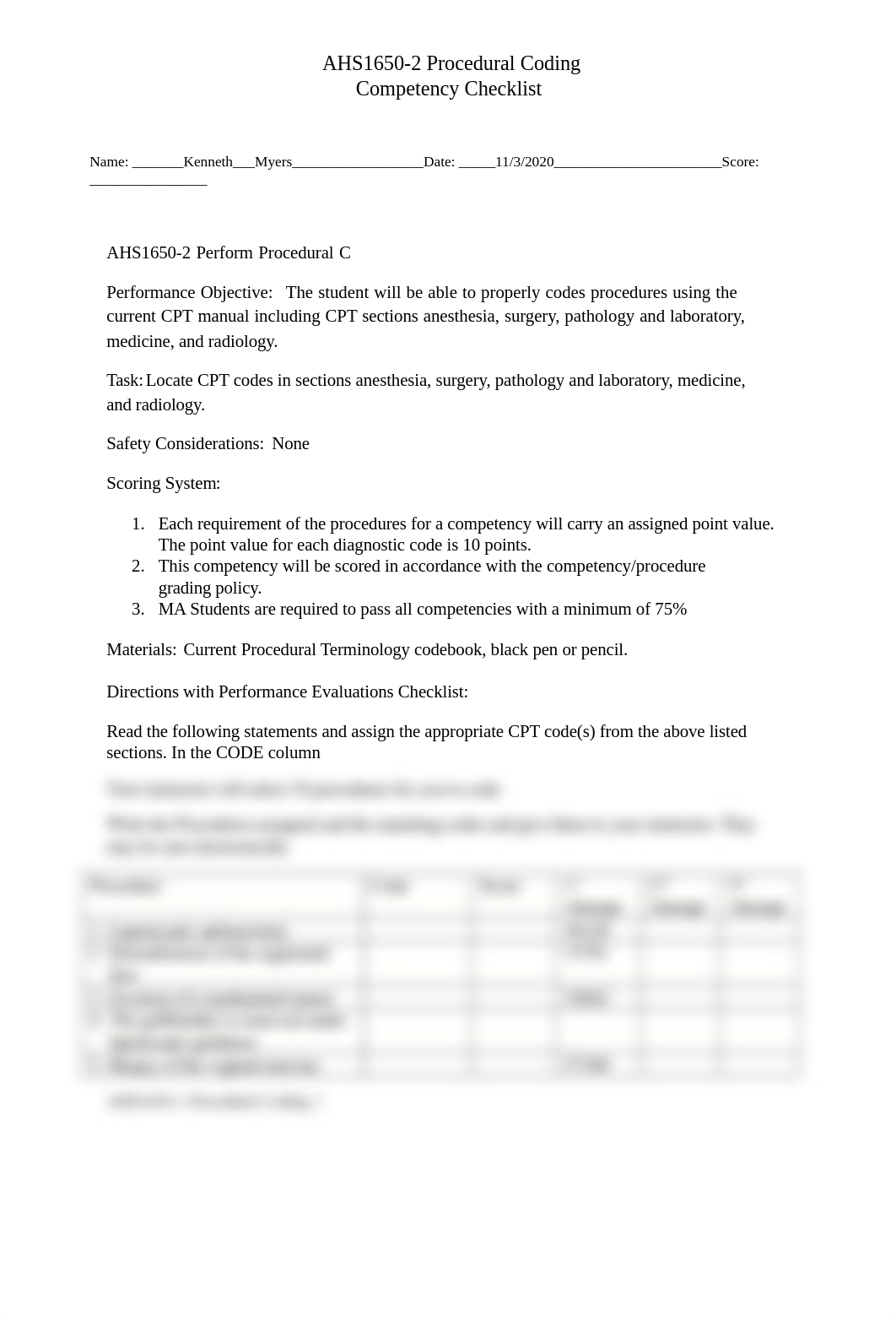 AHS1650-2 Procedural Coding Competency Checklist (1).docx_d5301k45c9m_page1