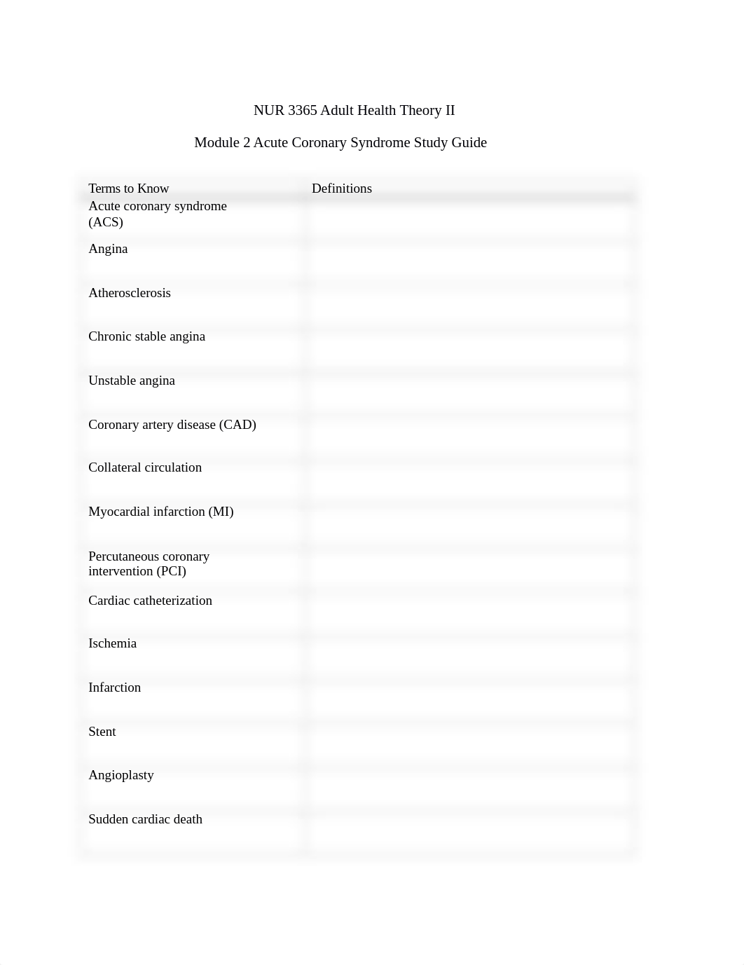 NUR 3365 Module 2 Acute Coronary Syndrome Study Guide (1).docx_d549f15lfo6_page1