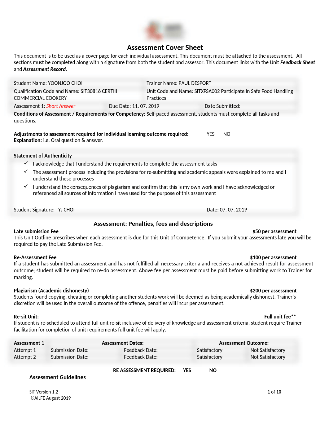 SITXFSA002 Assessment 1 SHORT ANSWERS assessmentOI_11.07.2019.docx_d54n8eh9w91_page1