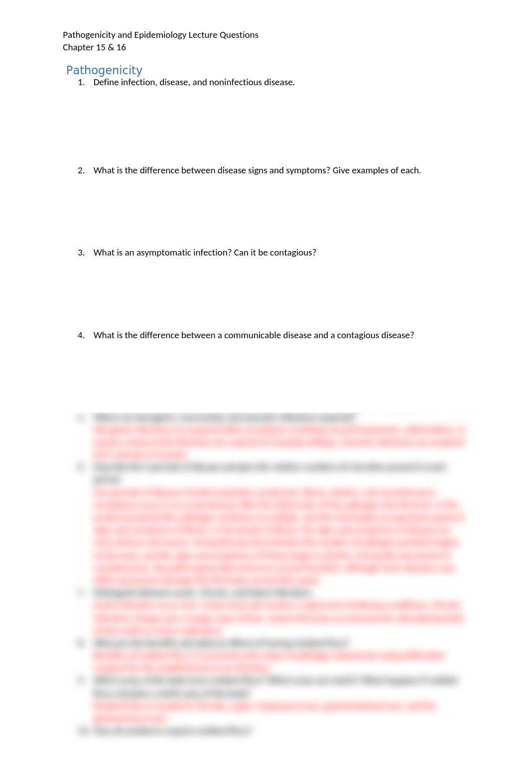 Ch 15 & 16 Pathogenicity & Epidemiology Lecture Questions (2).docx_d55k1a52e1s_page1