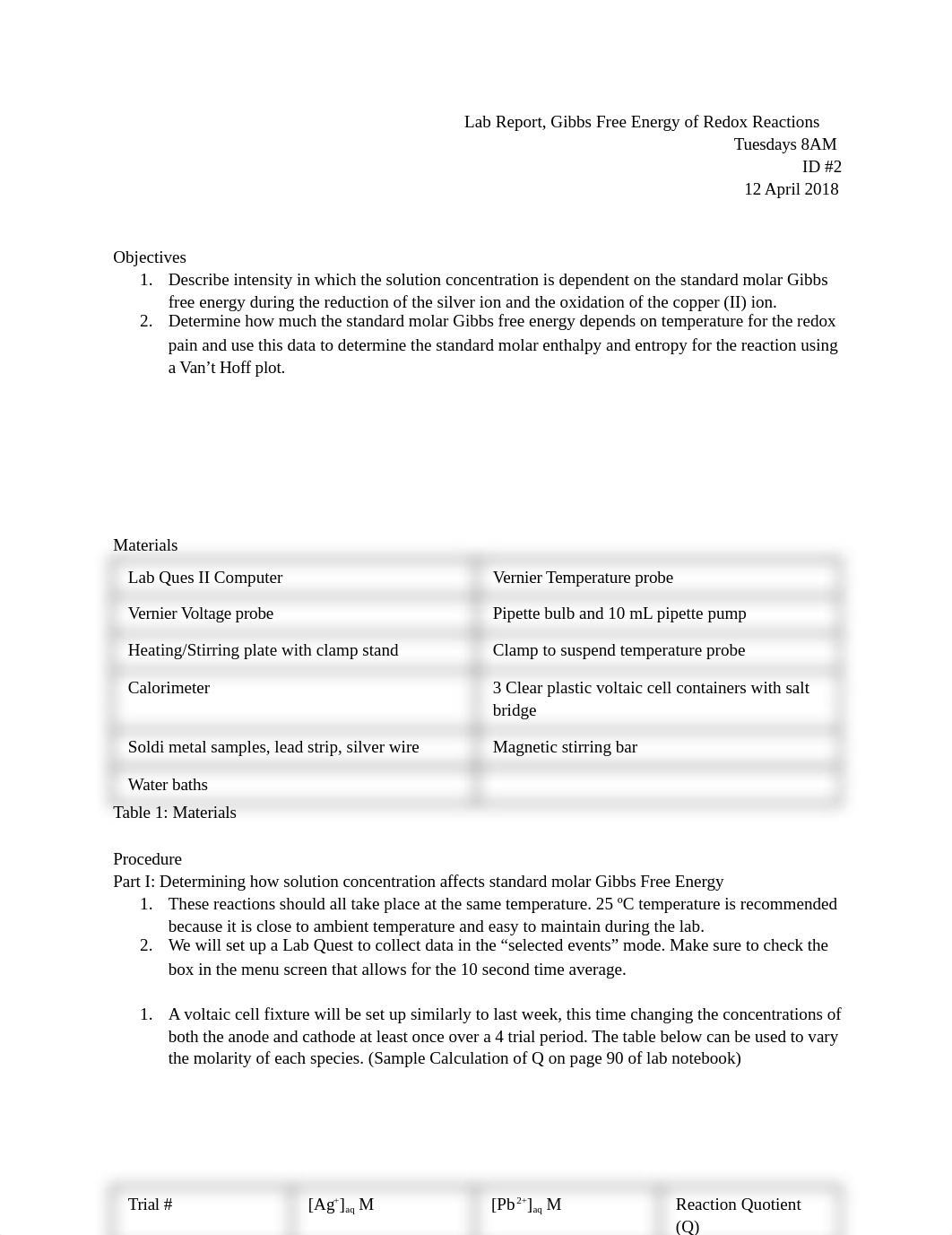 Lab Report, Gibbs Free Energy of Redox Reactions ID #2.docx_d568uf39qeh_page1