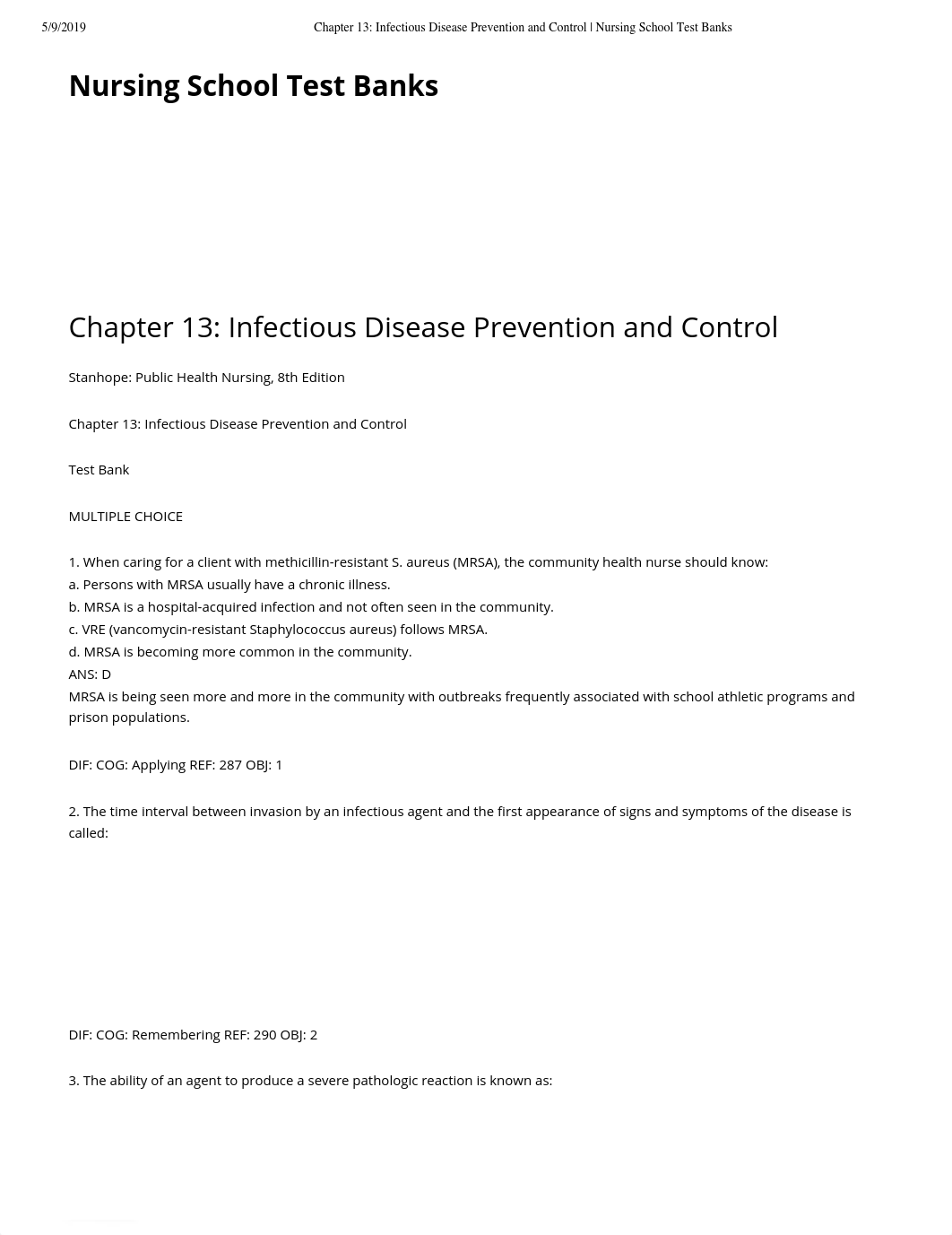 Chapter 13- Infectious Disease Preventi...nd Control | Nursing School Test Banks.pdf_d56bbscj9o2_page1