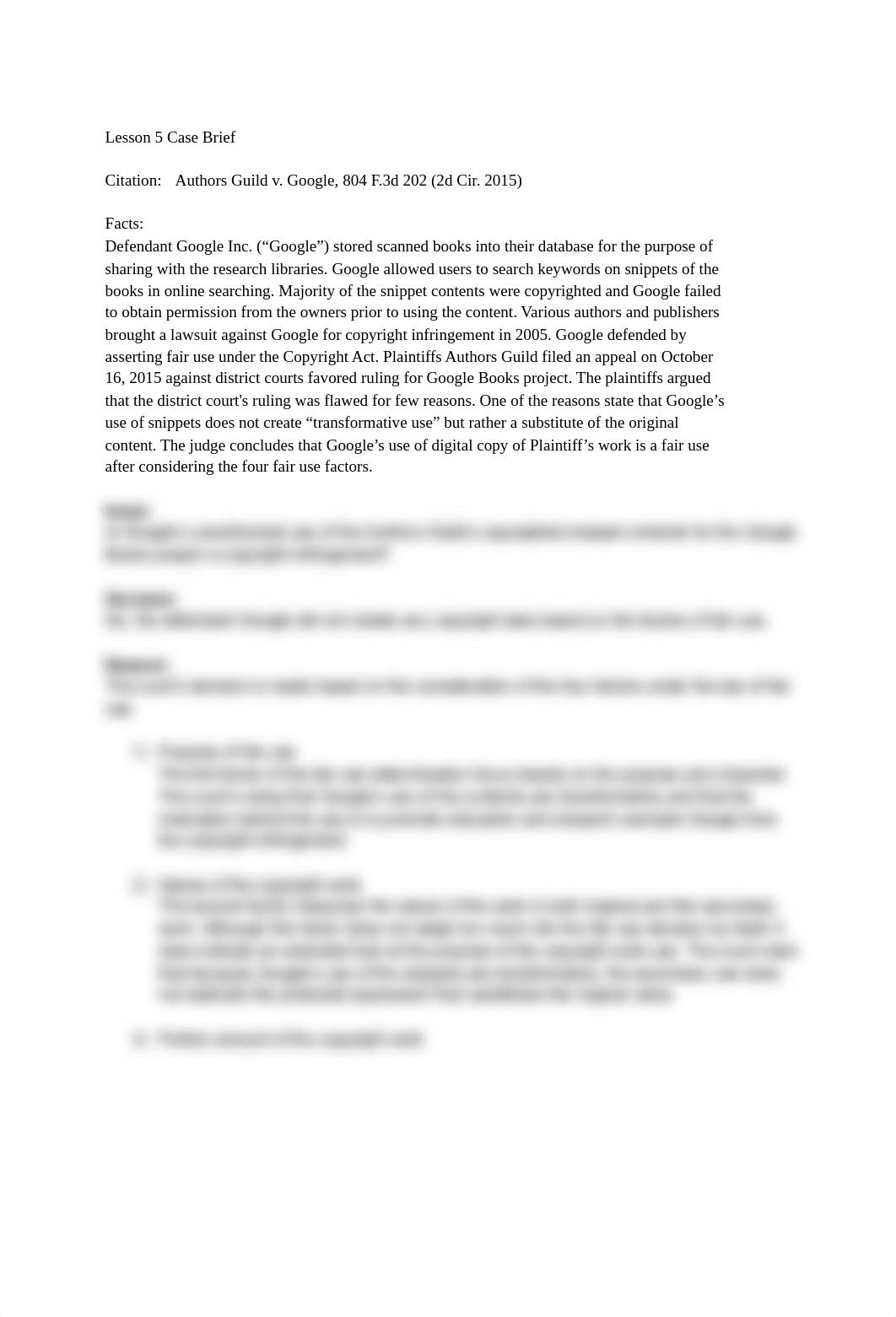 IST 432 Case Brief_ AUTHORS GUILD v. GOOGLE INC..pdf_d5701837xmn_page1