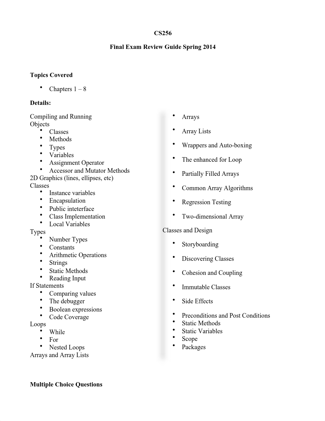 Comp Sci 256 Final Exam Review and Practice Test on Java_d57l10k5llu_page1