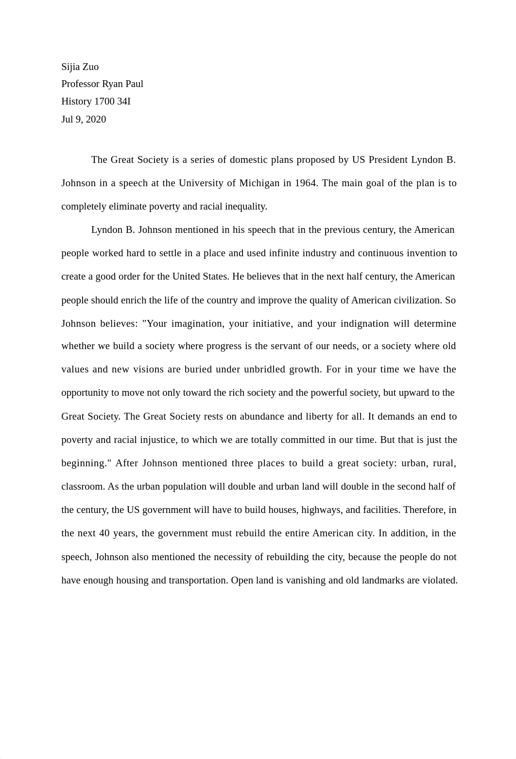 Essay Review Four - Great Society Speech by Lyndon Johnson.docx_d57v9m8flsa_page1