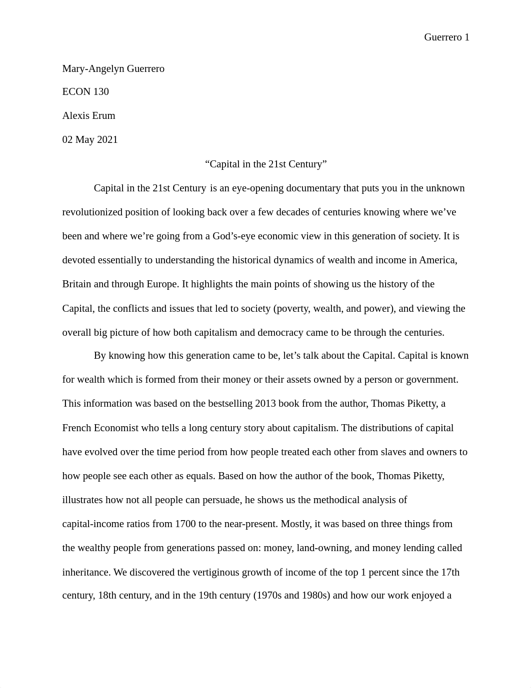 Mary Angelyn Guerrero - _Capital in the Twenty-First Century_ Documentary Analysis.pdf_d58cad8v2vv_page1