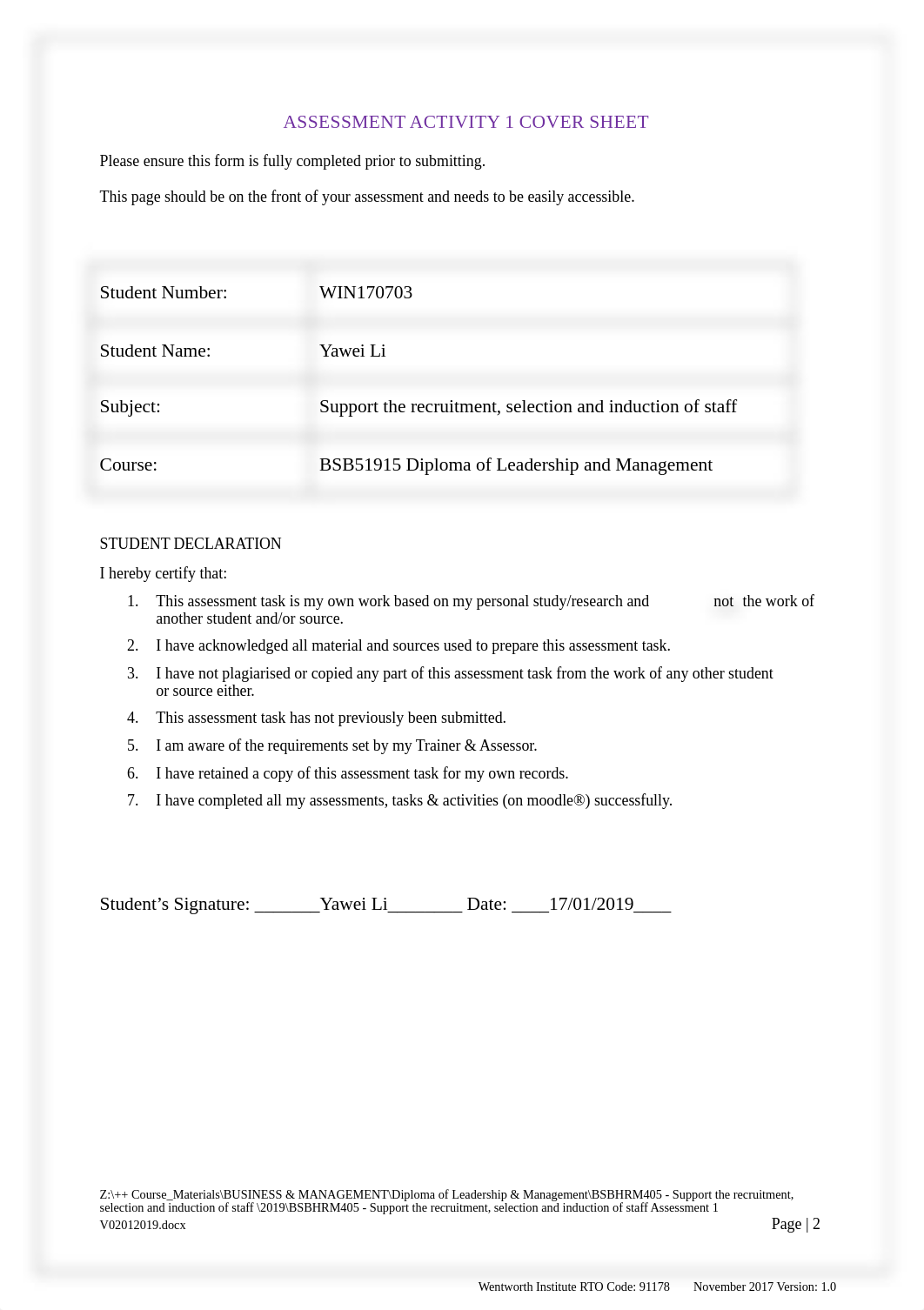 Support the recruitment, selection and induction of staff Assessment 1- Yawei Li(David) 170703.docx_d58hb77moq2_page2