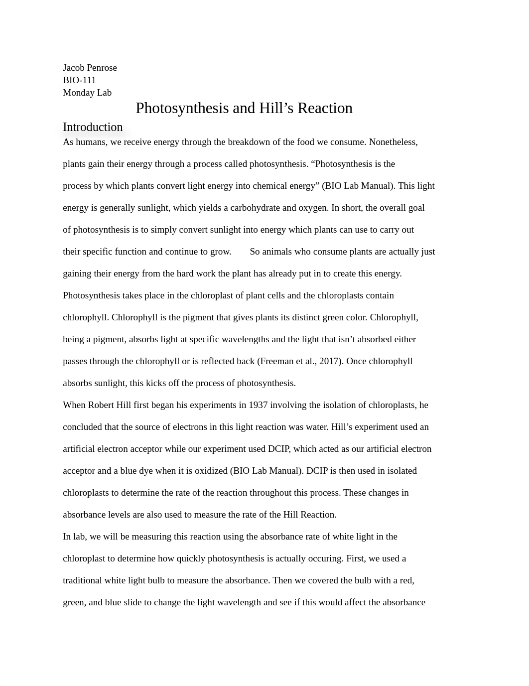 The Hill Reaction (Lab Report)_d58rxay010b_page1