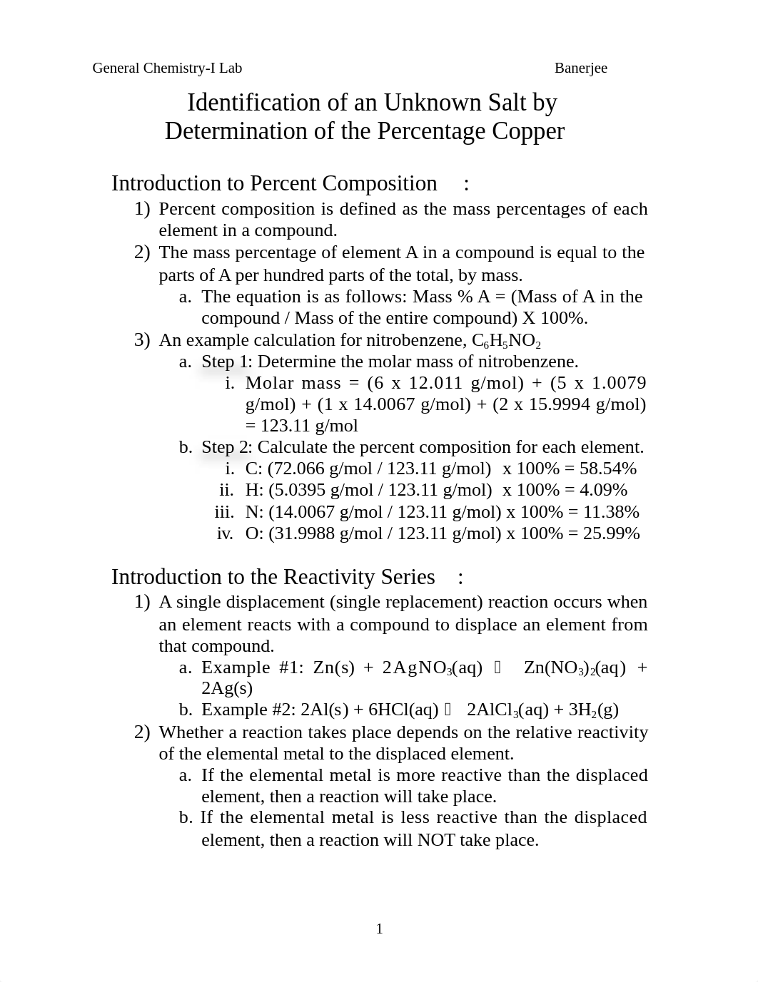 Lab #5 - Identification of an Unknown Salt by Determination of the Percentage Copper  Summer 2016-2_d58wk5p0g8i_page1