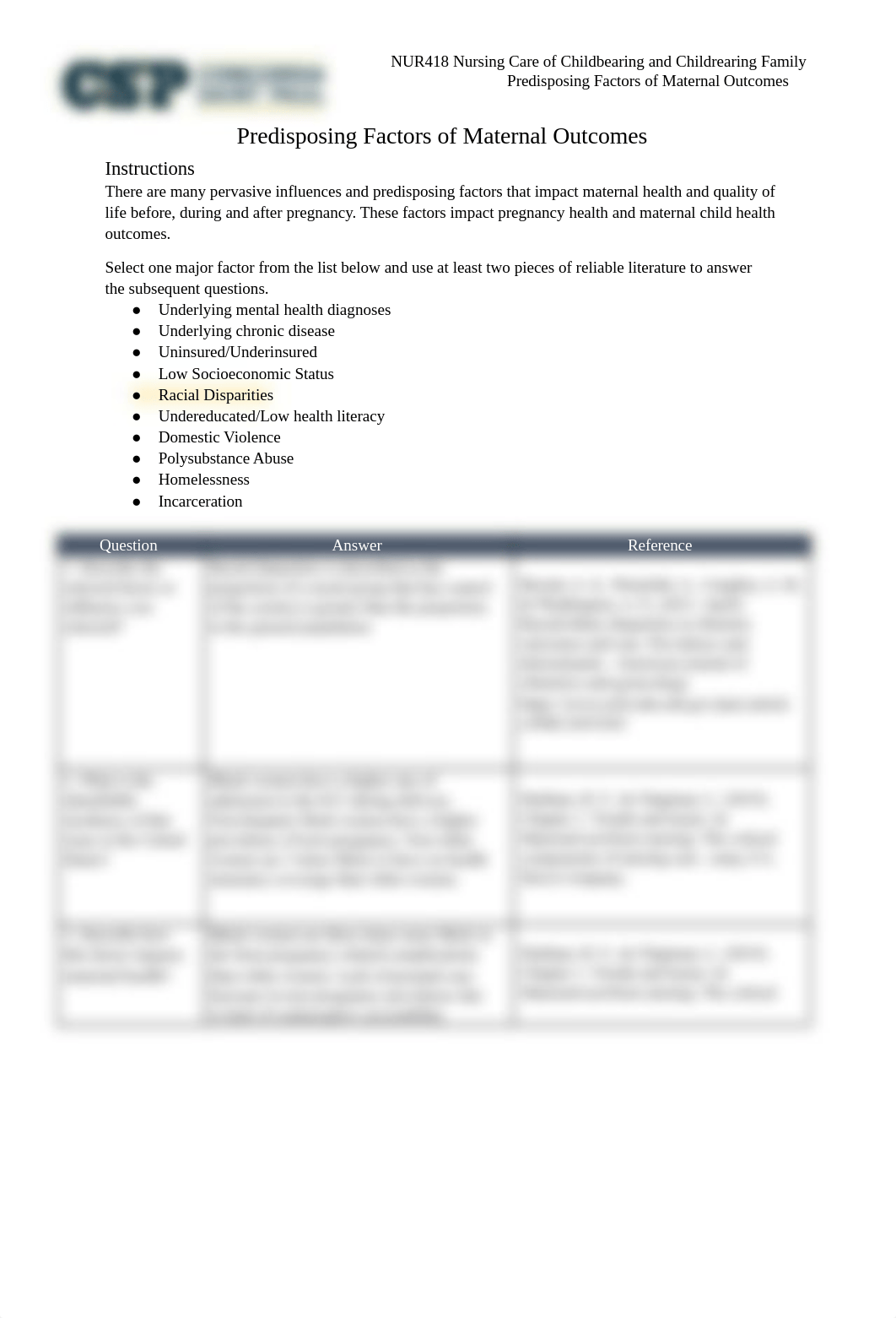 NUR418 Predisposing Factors of Maternal Outcomes.docx.pdf_d58yfmvp8v3_page1