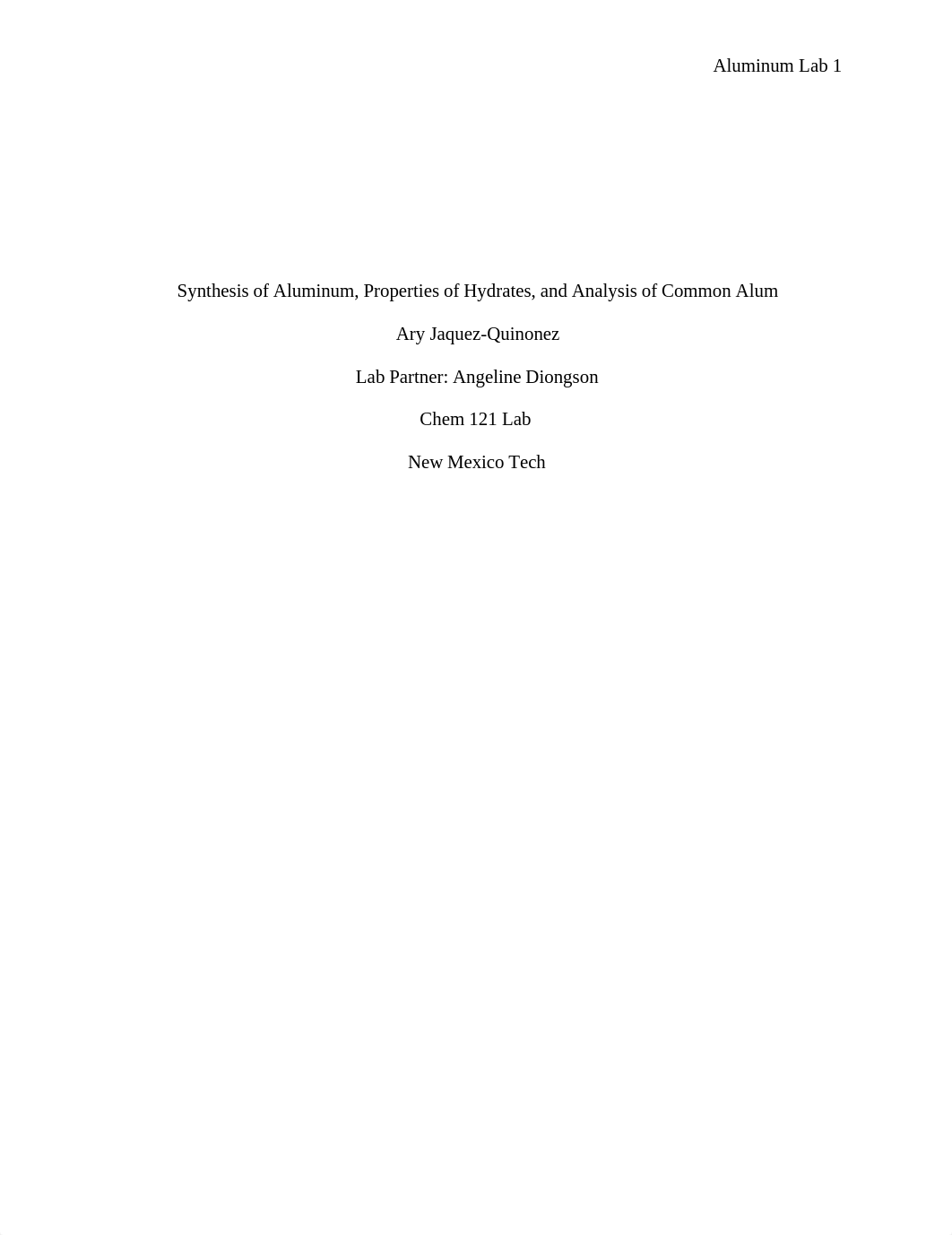 Synthesis of Aluminum, Properties of Hydrates, and Analysis of Common Alum_d58z080xqag_page1