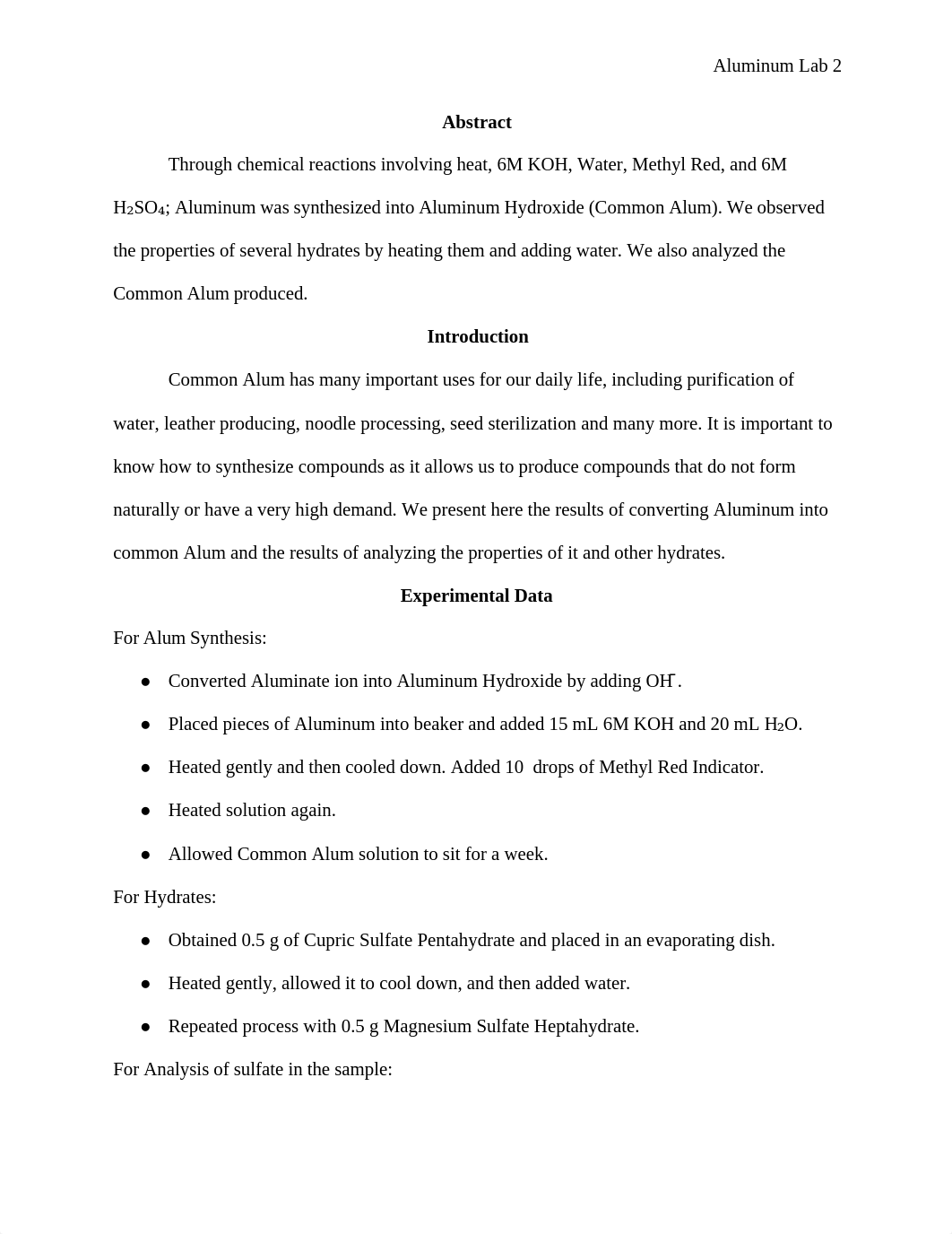 Synthesis of Aluminum, Properties of Hydrates, and Analysis of Common Alum_d58z080xqag_page2