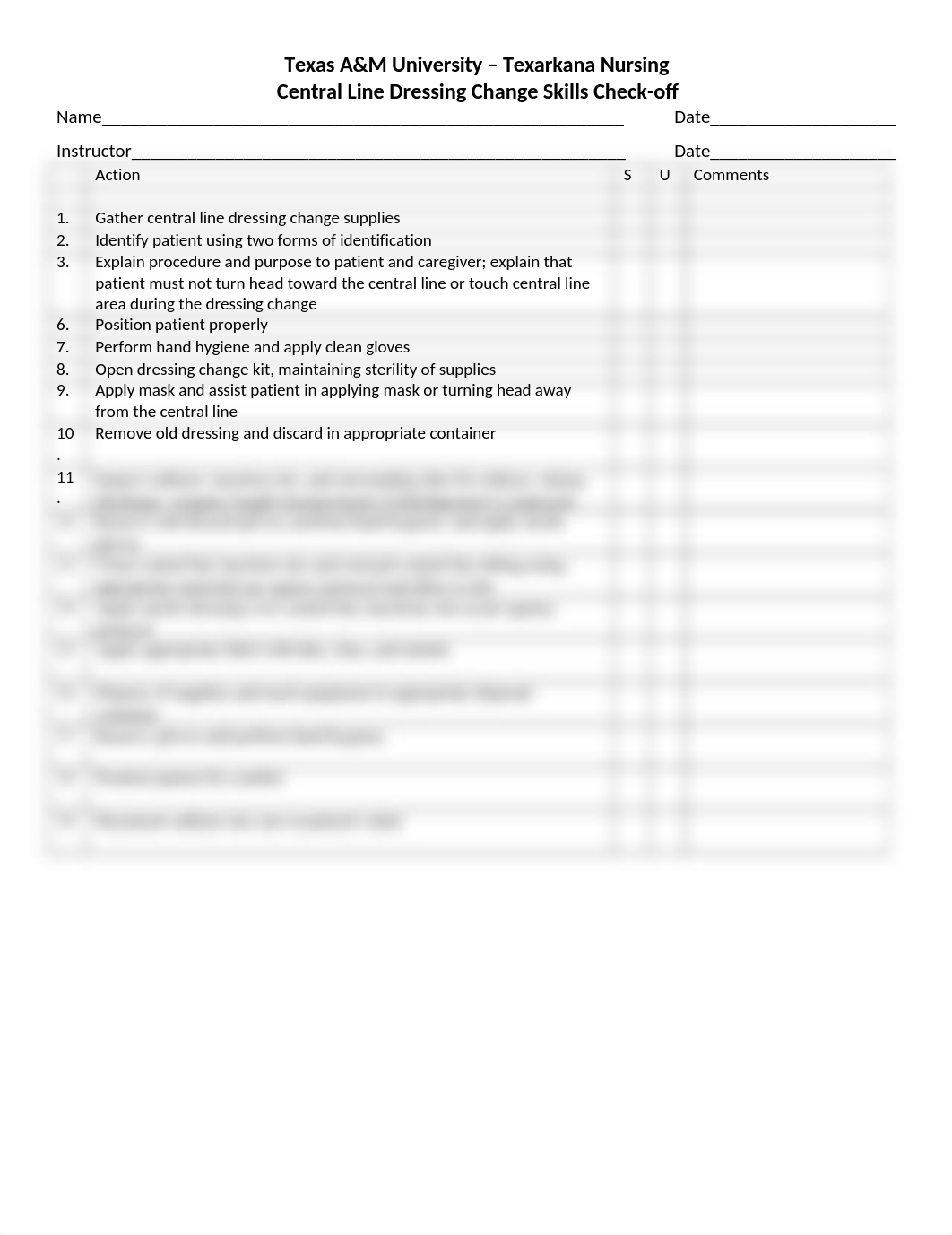 TAMUT Central Line Dressing Change Skills Check0ff sheet.docx_d59c96m1giq_page1