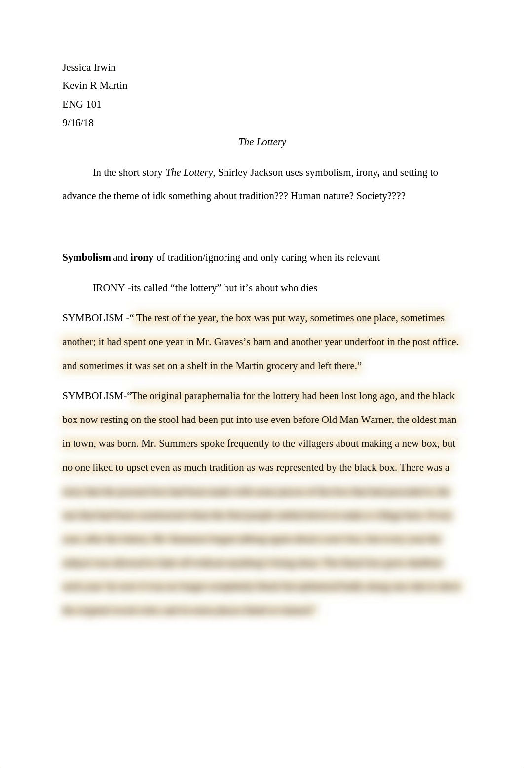 Short Story Analysis - The Lottery ENG 101.docx_d59e9asf7fy_page1