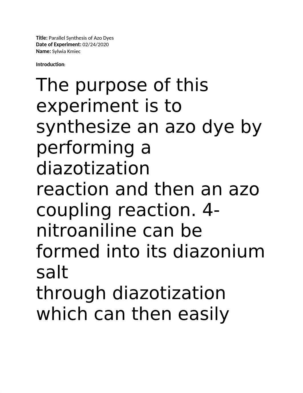 Lab #4 Parallel Synthesis of Azo Dyes.docx_d5aqklu5vdz_page1