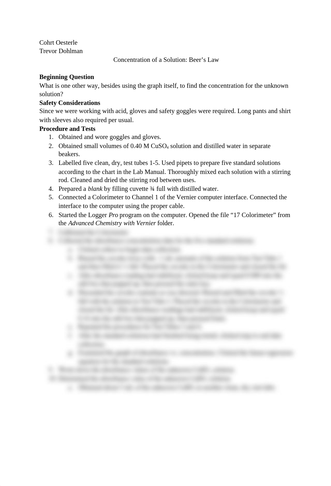 Concentration of a Solution: Beer's Law Lab Report.docx_d5b2ckkzp95_page1