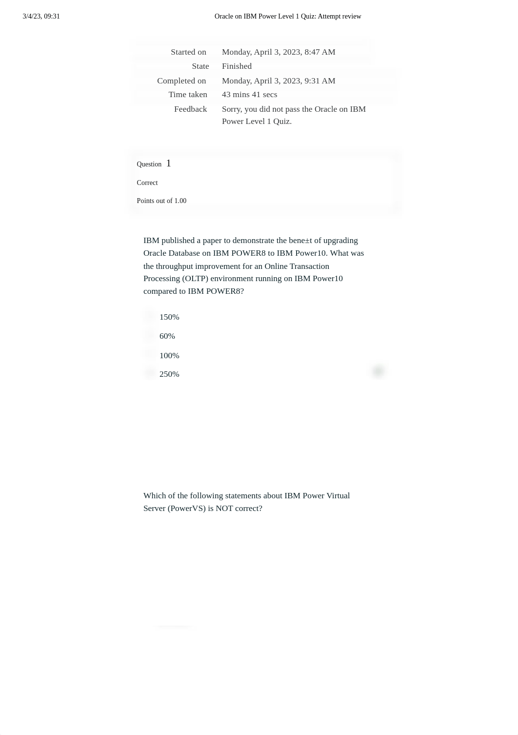 Oracle on IBM Power Level 1 Quiz_ Attempt review3.pdf_d5ccufivs15_page1