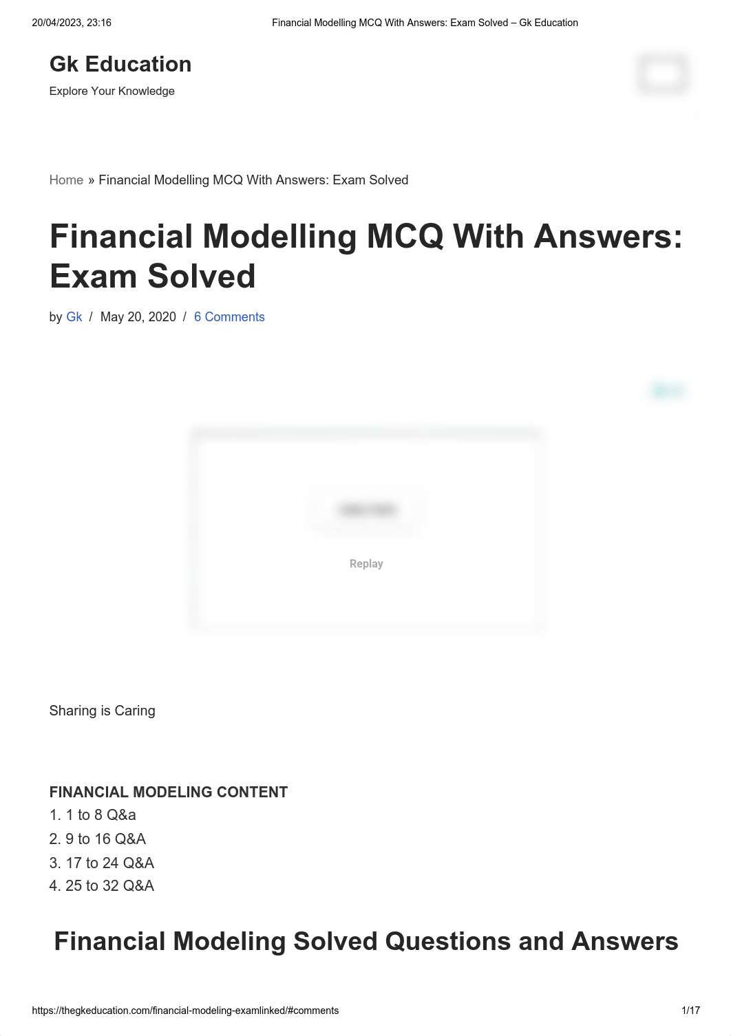 Financial Modelling MCQ With Answers_ Exam Solved - Gk Education.pdf_d5cjoq5h32l_page1