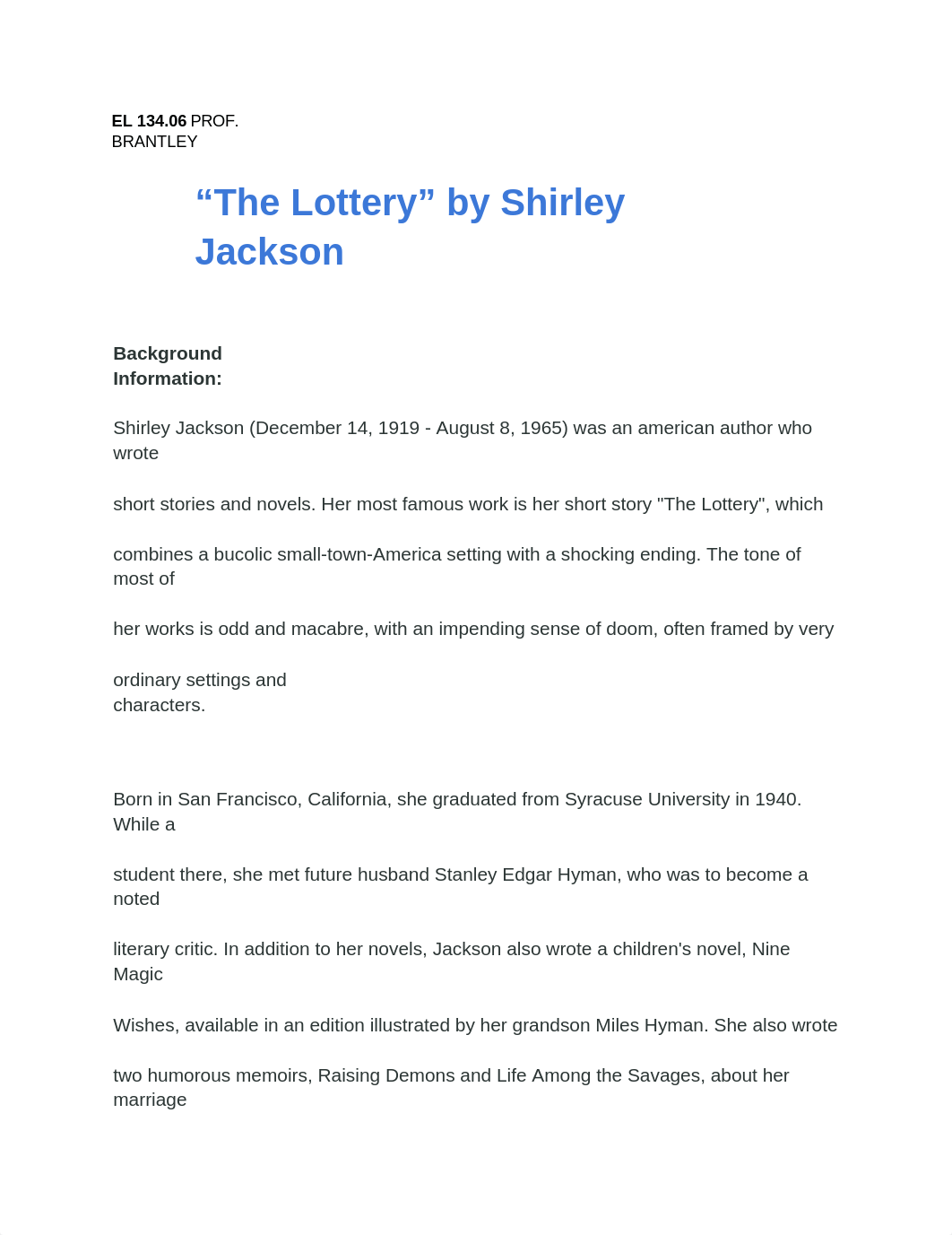 Lottery by Shirley Jackson Worksheet_d5dhp7s5reb_page1