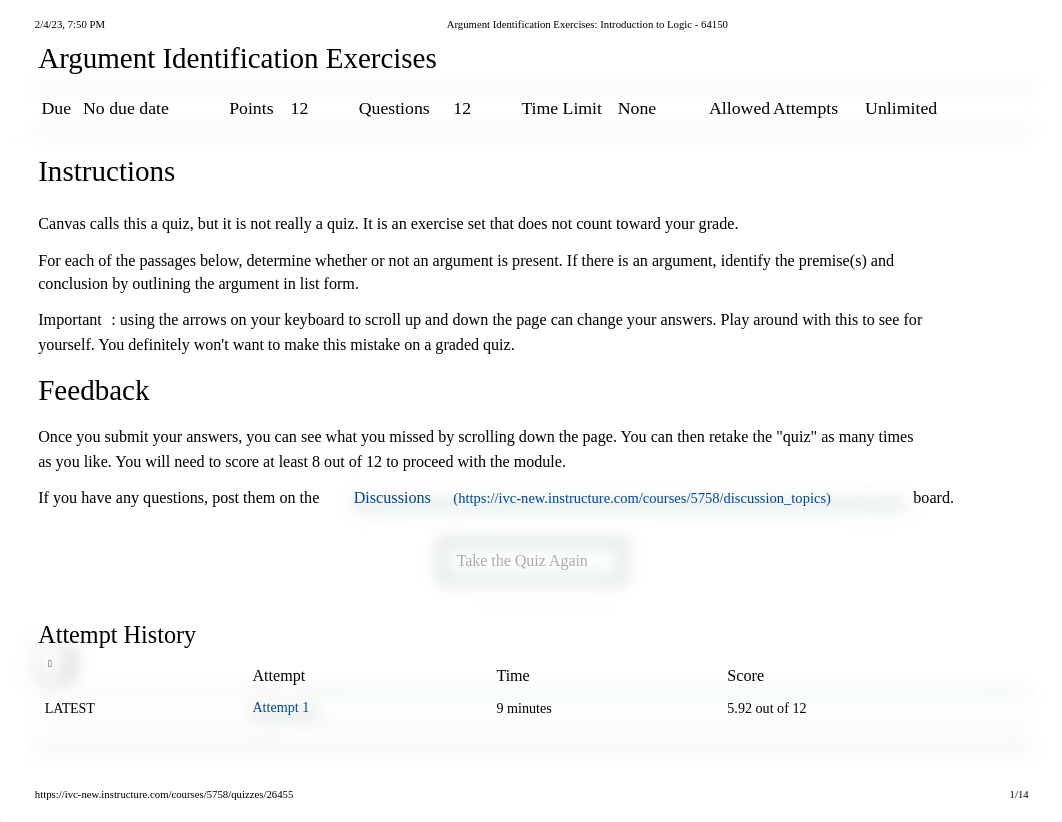 Argument Identification Exercises_ Introduction to Logic - 64150.pdf_d5elzpf4xkp_page1