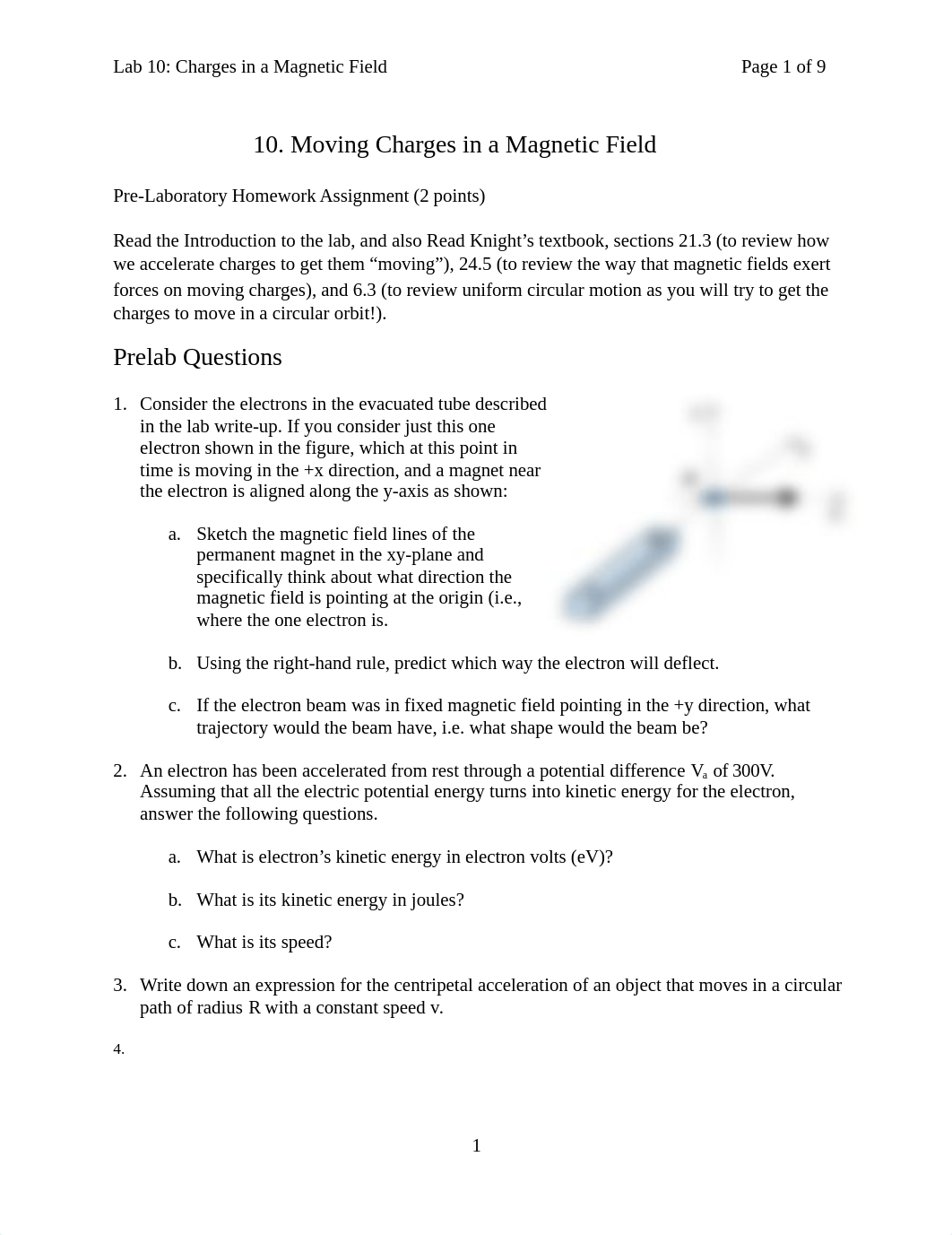 Lab 10 - Moving Charges in a Magnetic Field - PHYS 126.docx_d5euvm1kt8o_page1