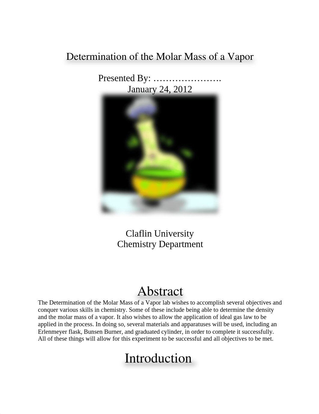 Lab Report: Determination of the Molar Mass of a Vapor Lab 1_d5ew4qsbseh_page1