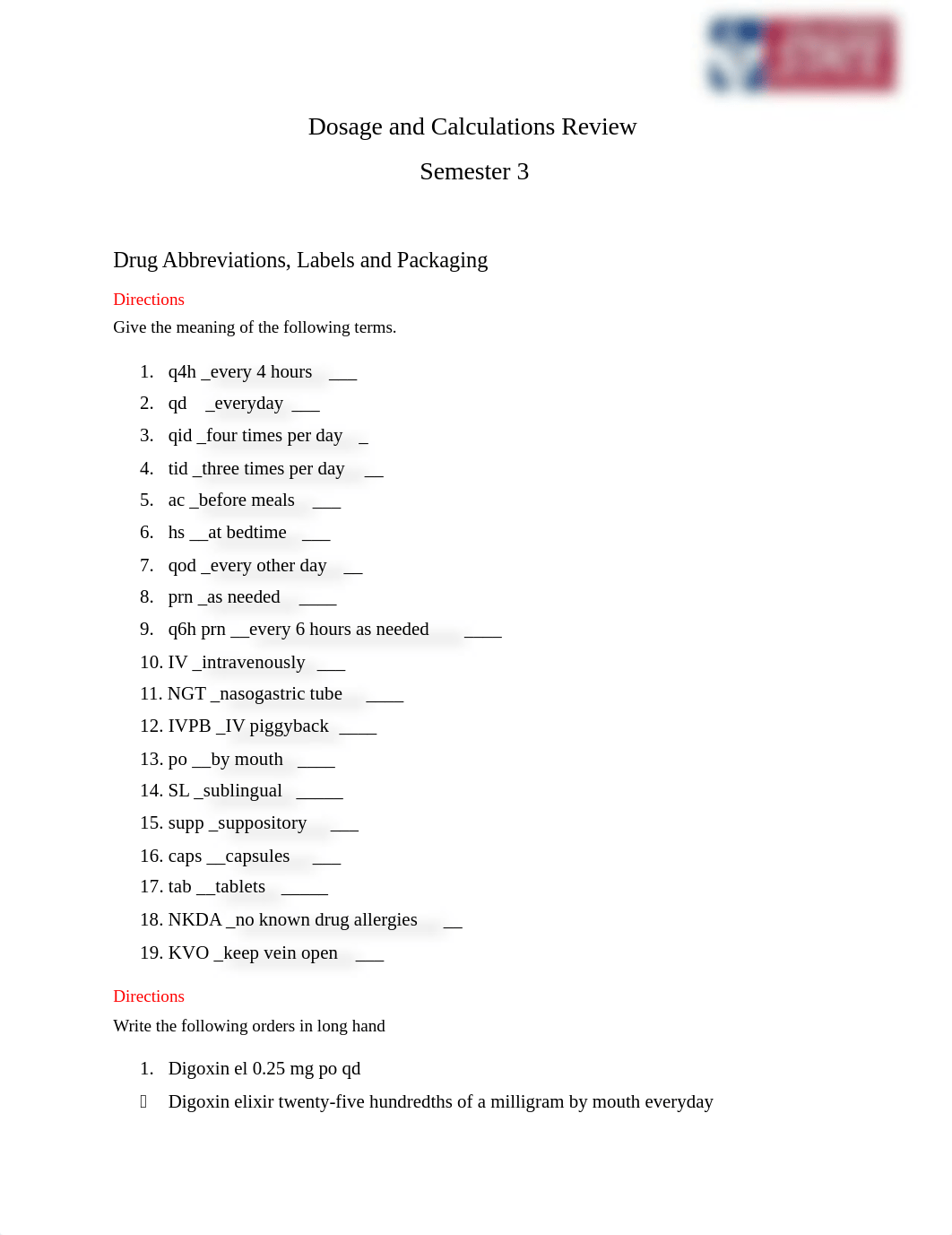 Dosage and Calculations Review Semester 3 Answer Key.docx_d5f40qly8az_page1