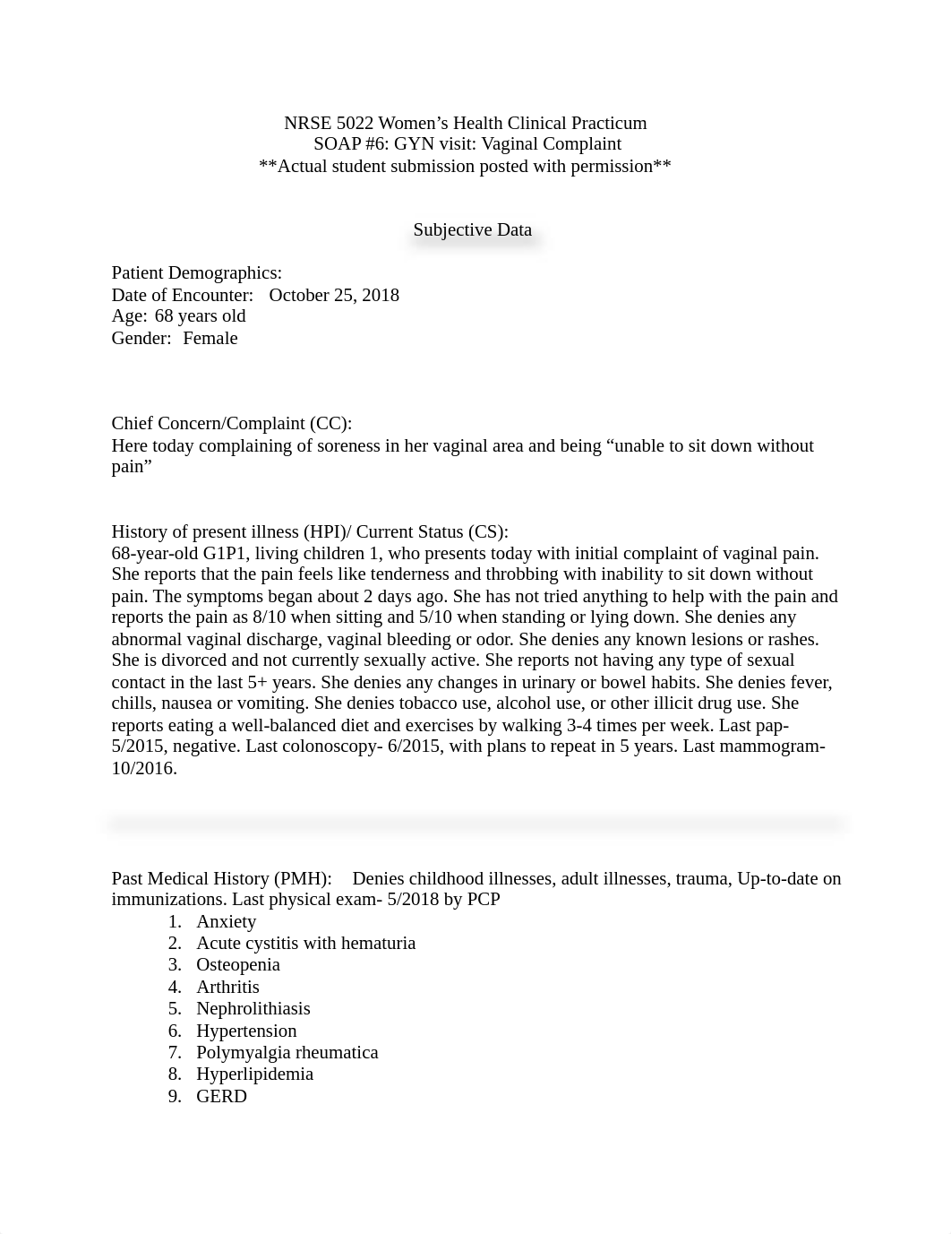 Women's Health SOAP Vaginal complaint. Exemplar.pdf_d5guf3h7npk_page1