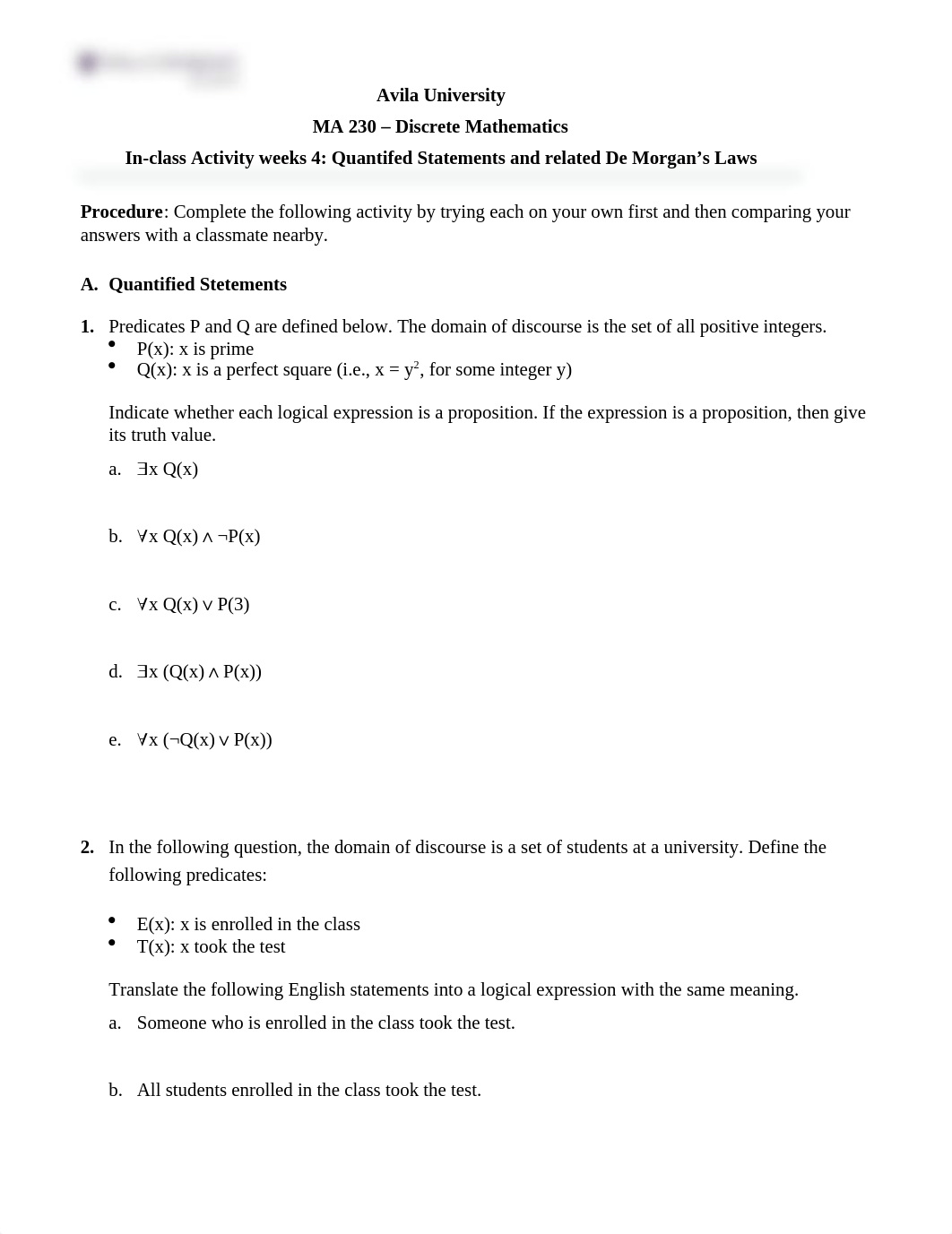 Week 4 - Quantified Statements and related De Morgans Law 1.7 - 1.8.docx_d5h21v2xkpj_page1