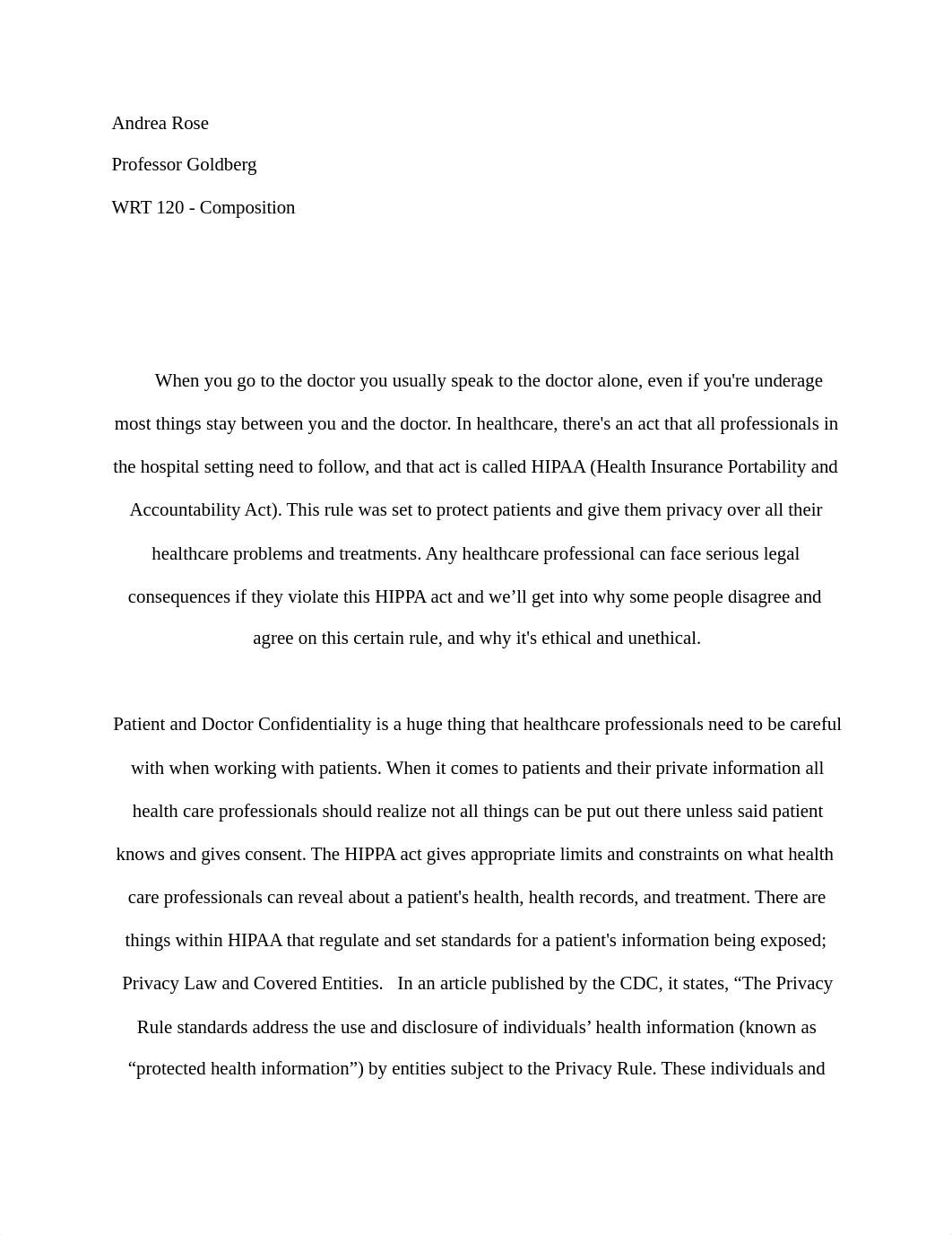 Research Repsonse Paper - Doctor and Patient Confidentiality - Andrea Rose .pdf_d5ifximvzc5_page1